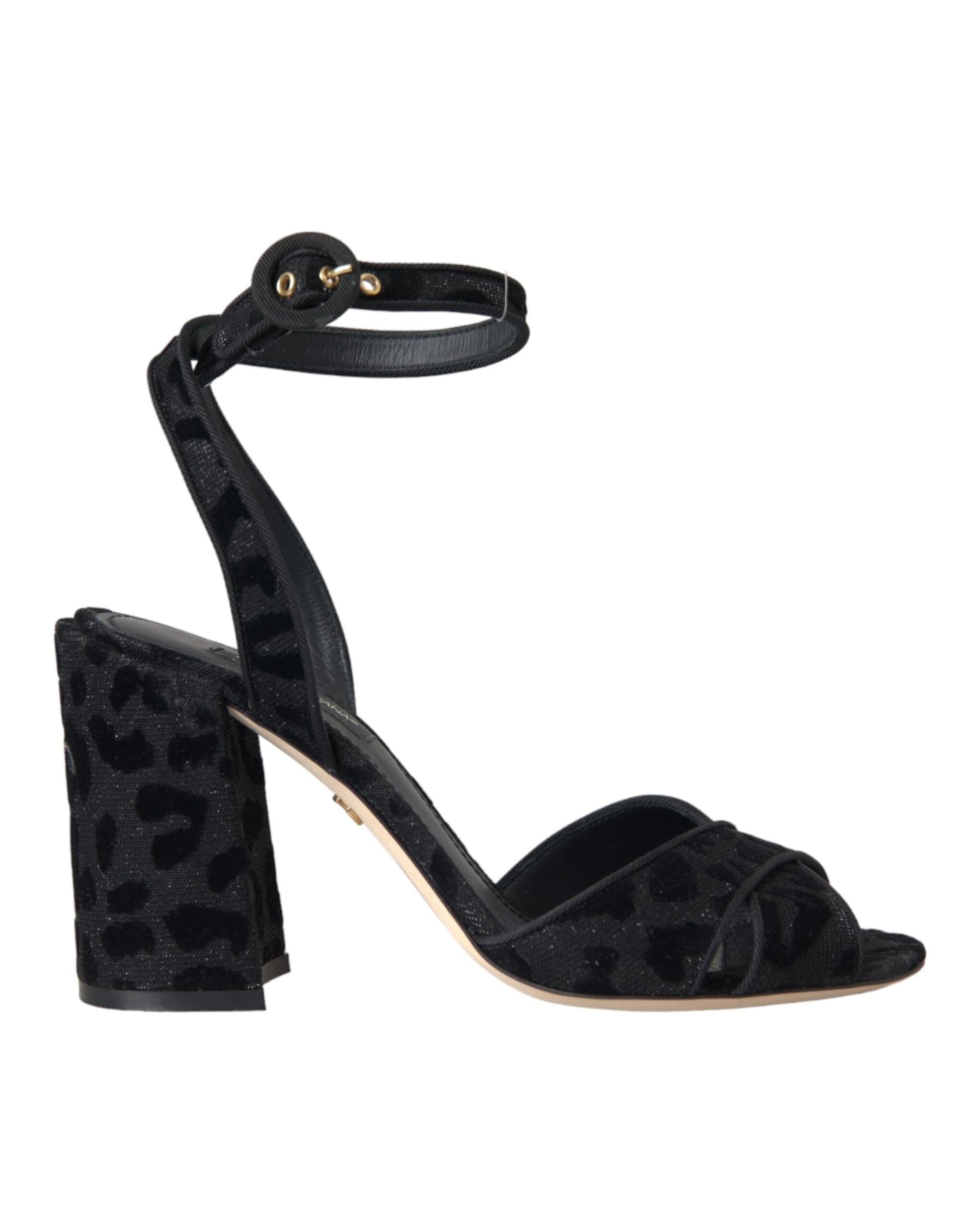 Black Leopard Suede Heels Sandals Shoes - 4