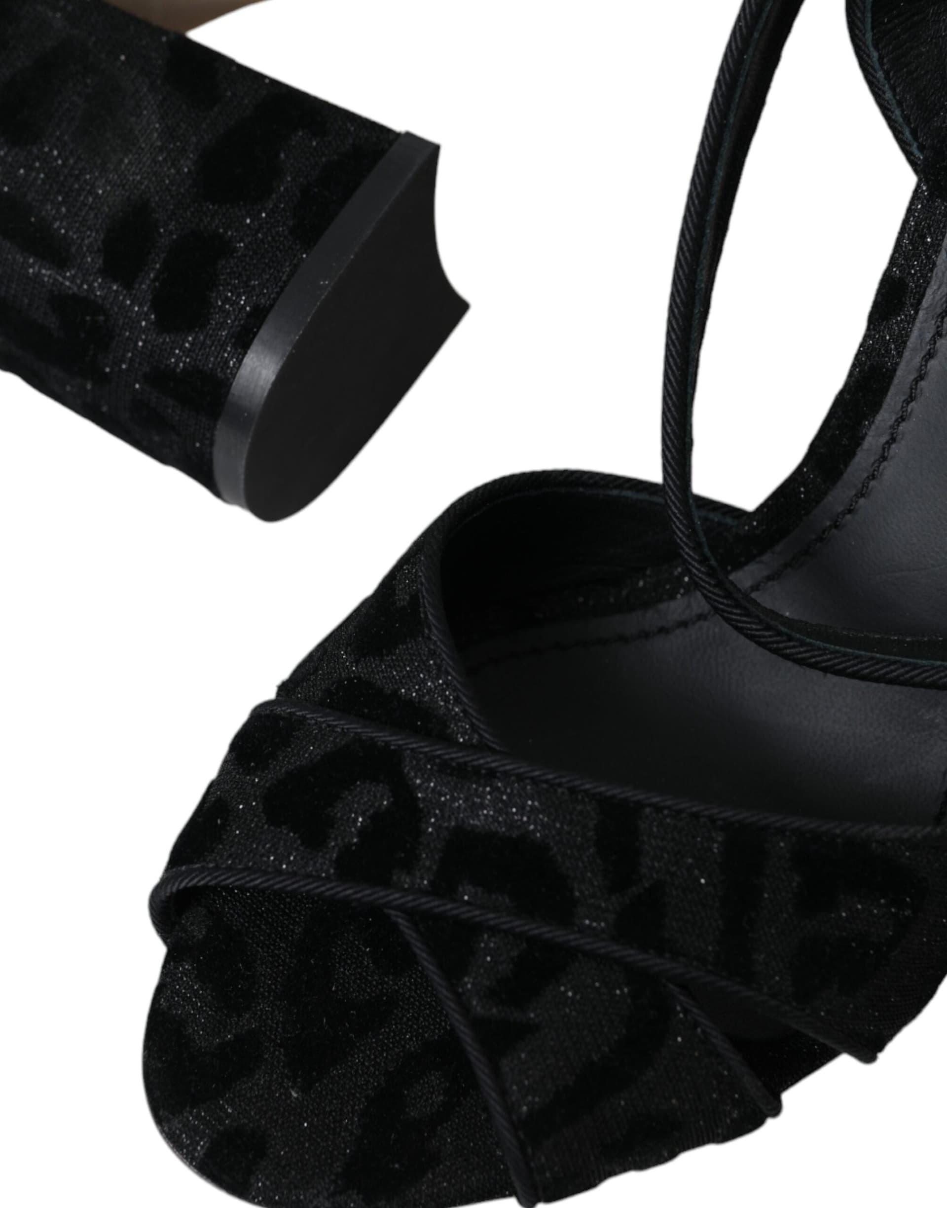 Black Leopard Suede Heels Sandals Shoes - 6
