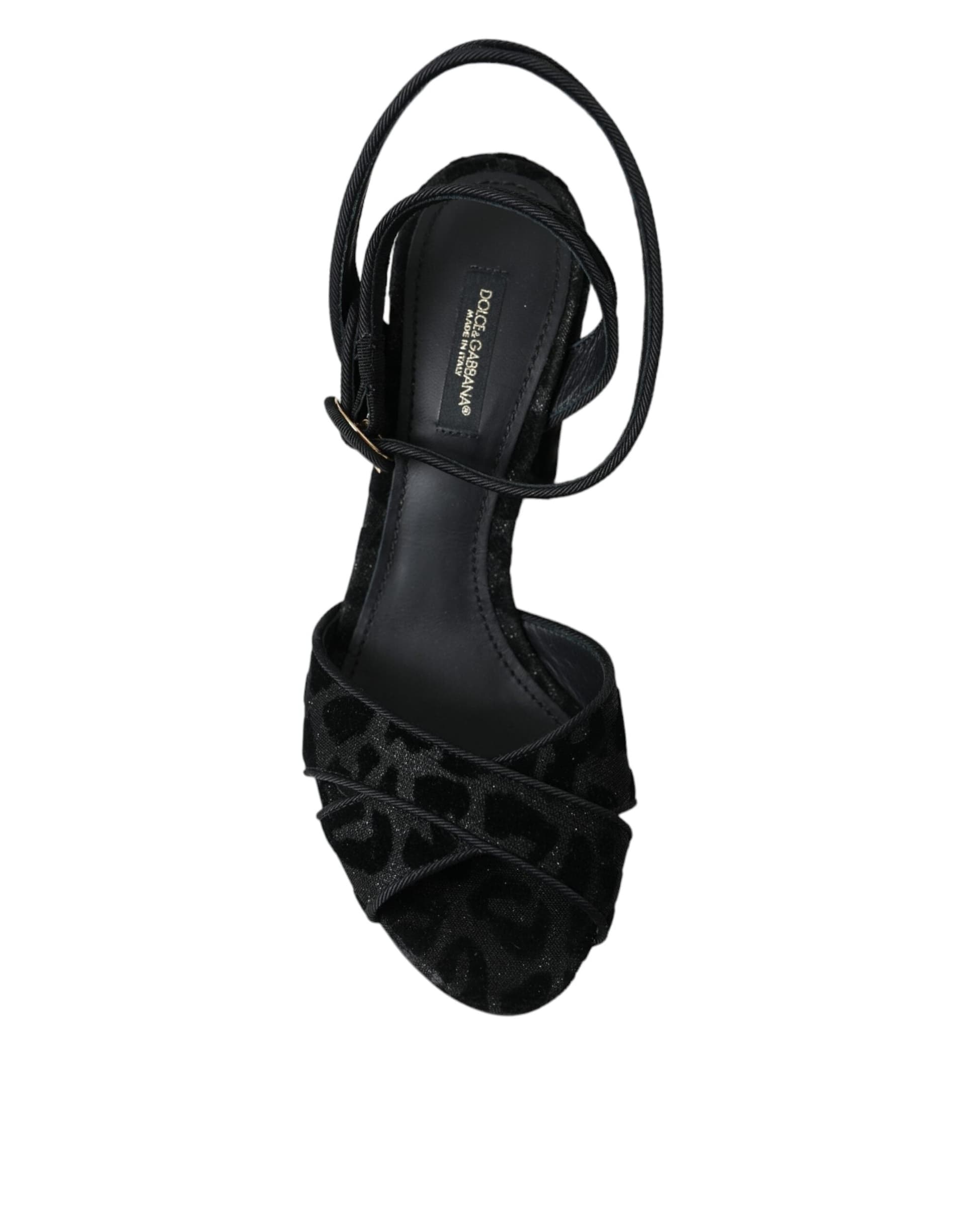 Black Leopard Suede Heels Sandals Shoes - 7