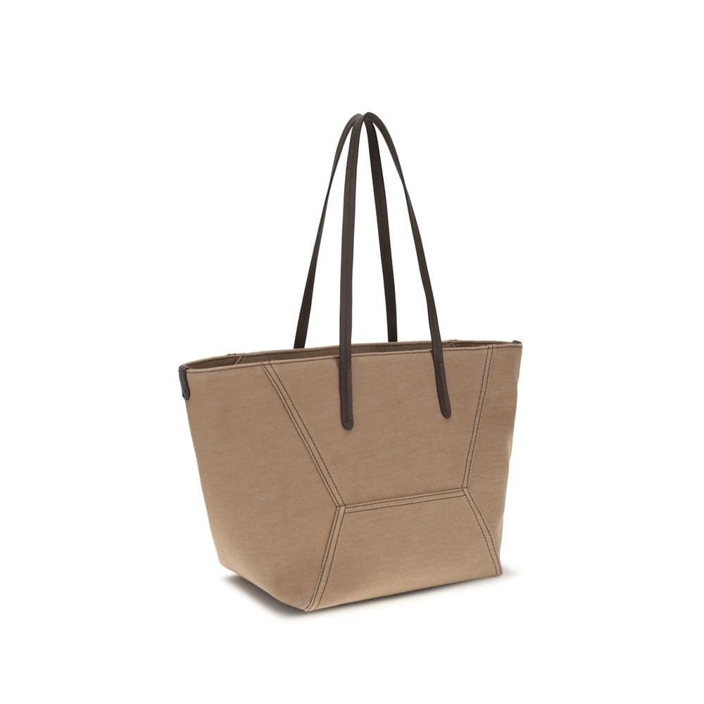 Beige Cotton Shoulder Bag - 2