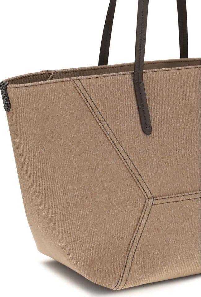 Beige Cotton Shoulder Bag - 4