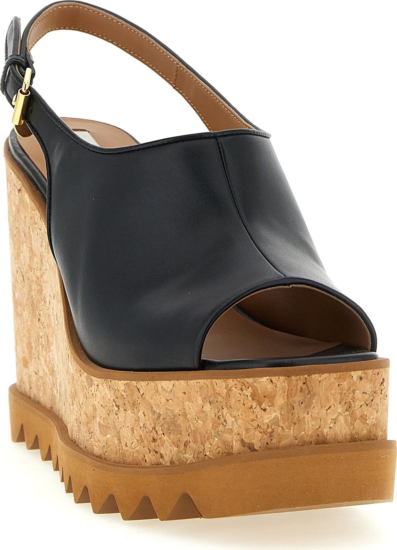 Black Polyurethane Wedge Sandals - 2