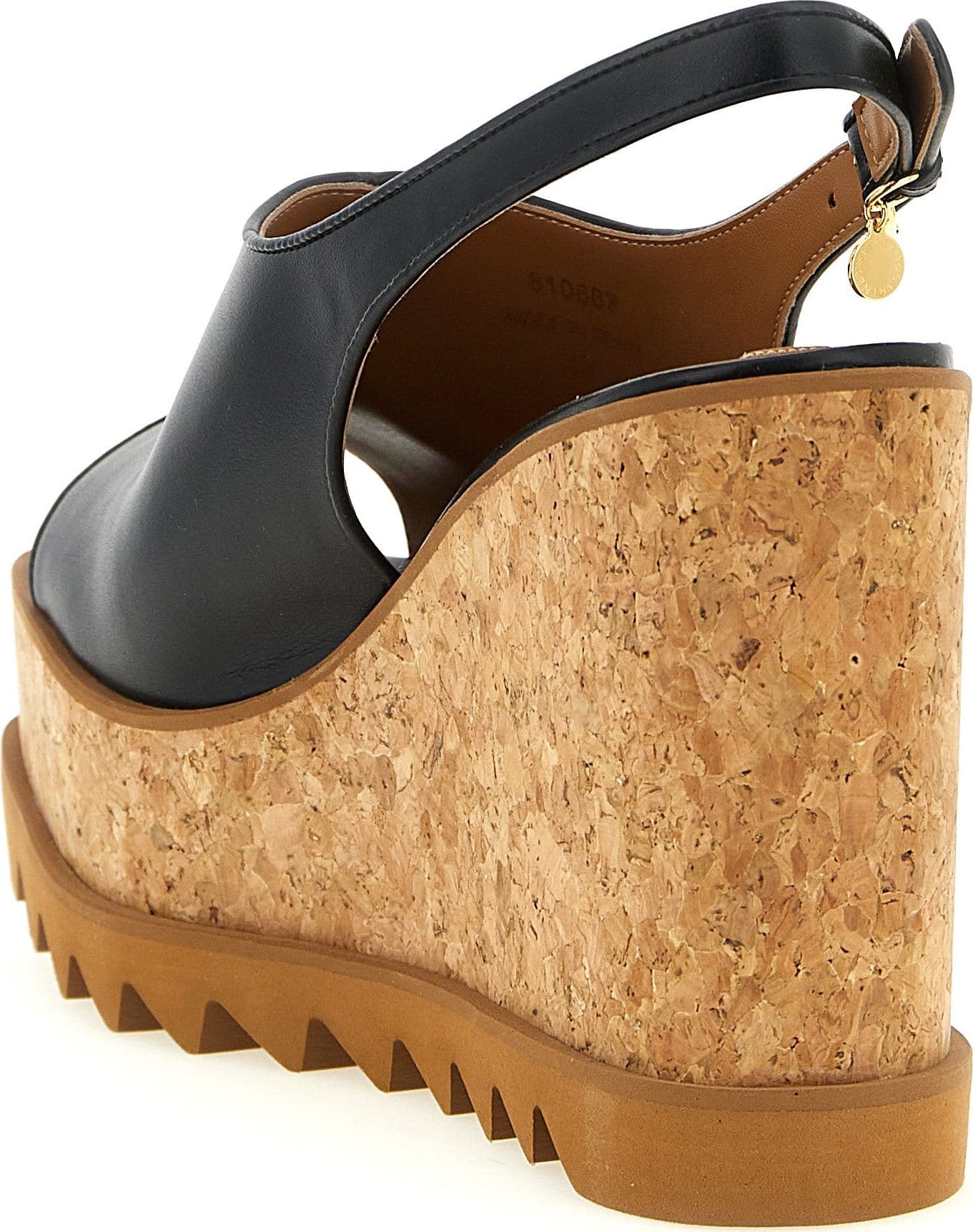 Black Polyurethane Wedge Sandals - 3
