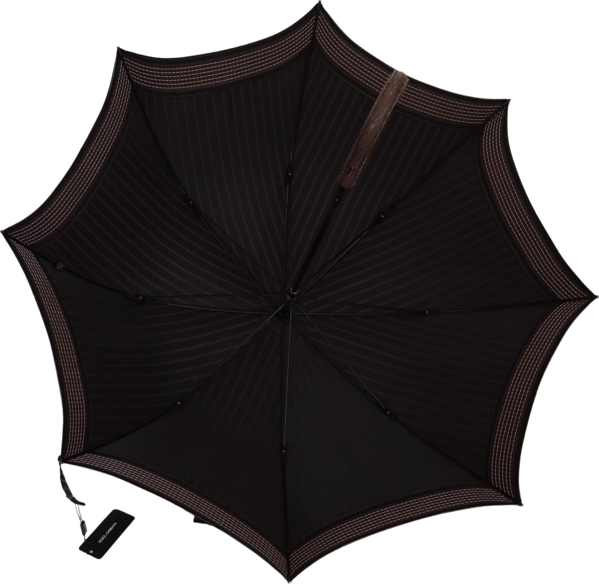 Brown Striped Leather Handle Collapsible Sartoria Umbrella - 2