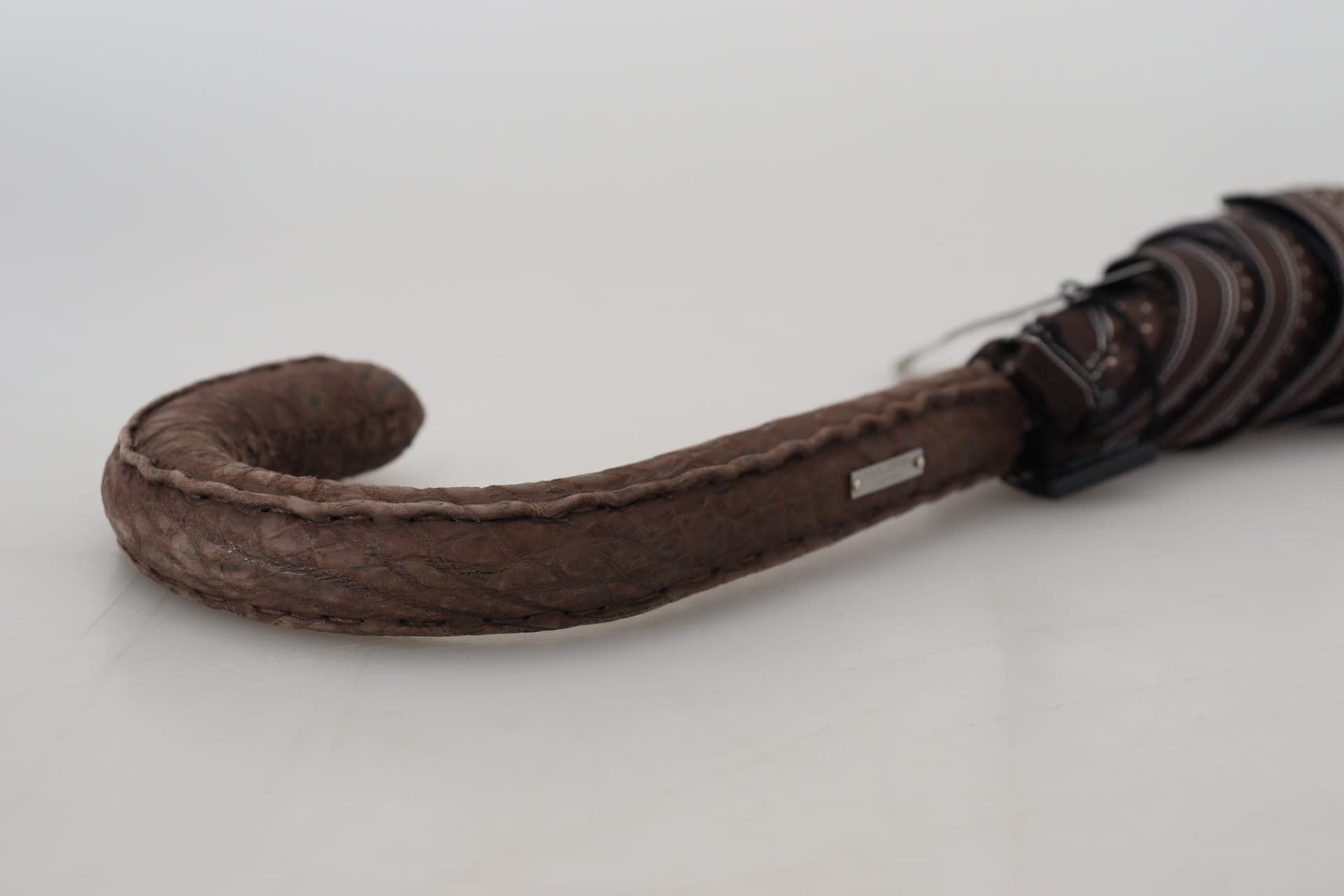 Brown Striped Leather Handle Collapsible Sartoria Umbrella - 5