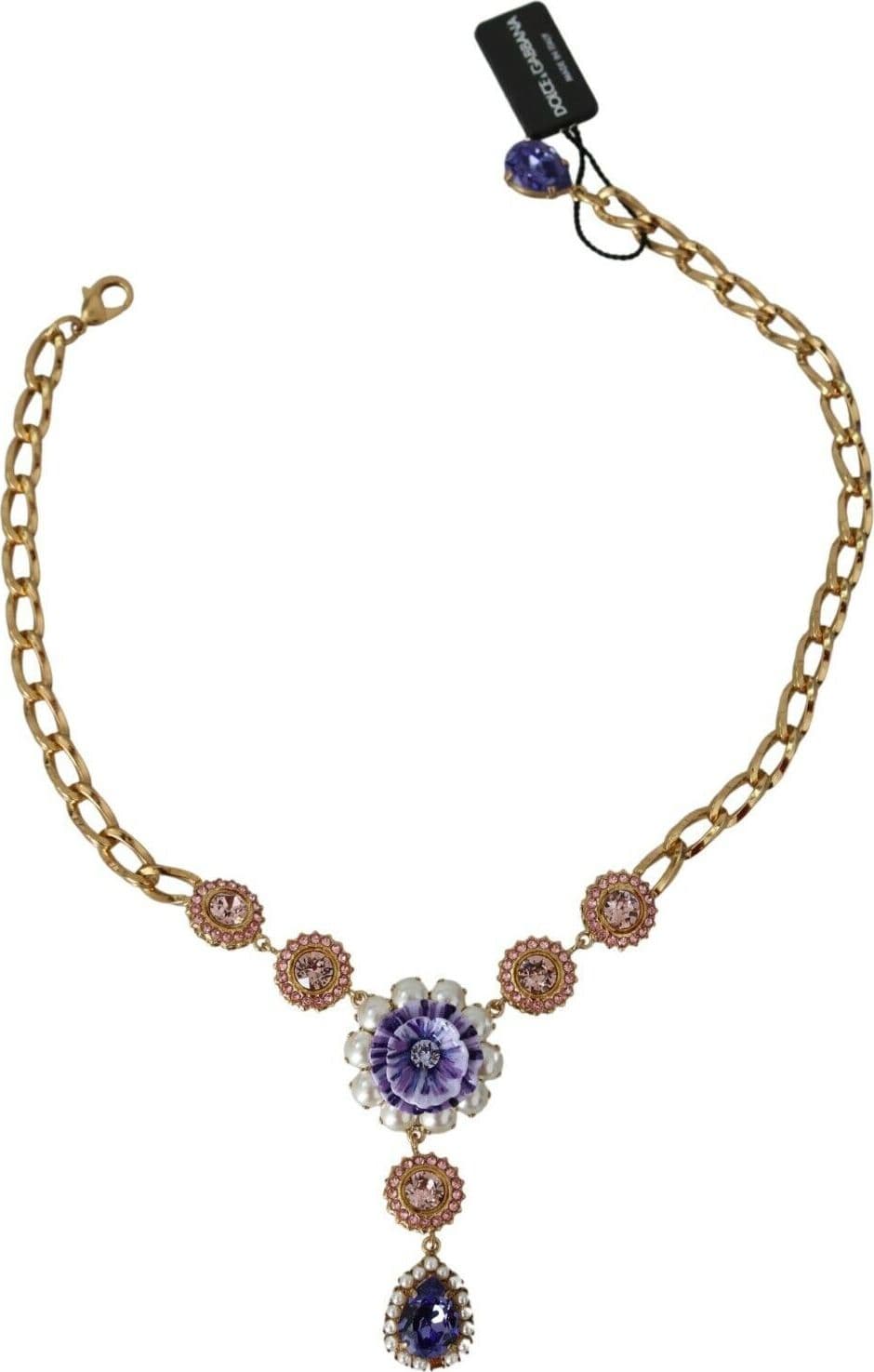 Pink Gold Brass Crystal Purple Pearl Pendants