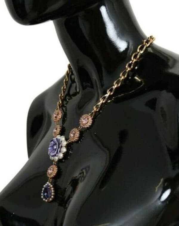 Pink Gold Brass Crystal Purple Pearl Pendants - 3
