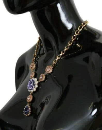 Pink Gold Brass Crystal Purple Pearl Pendants - 3