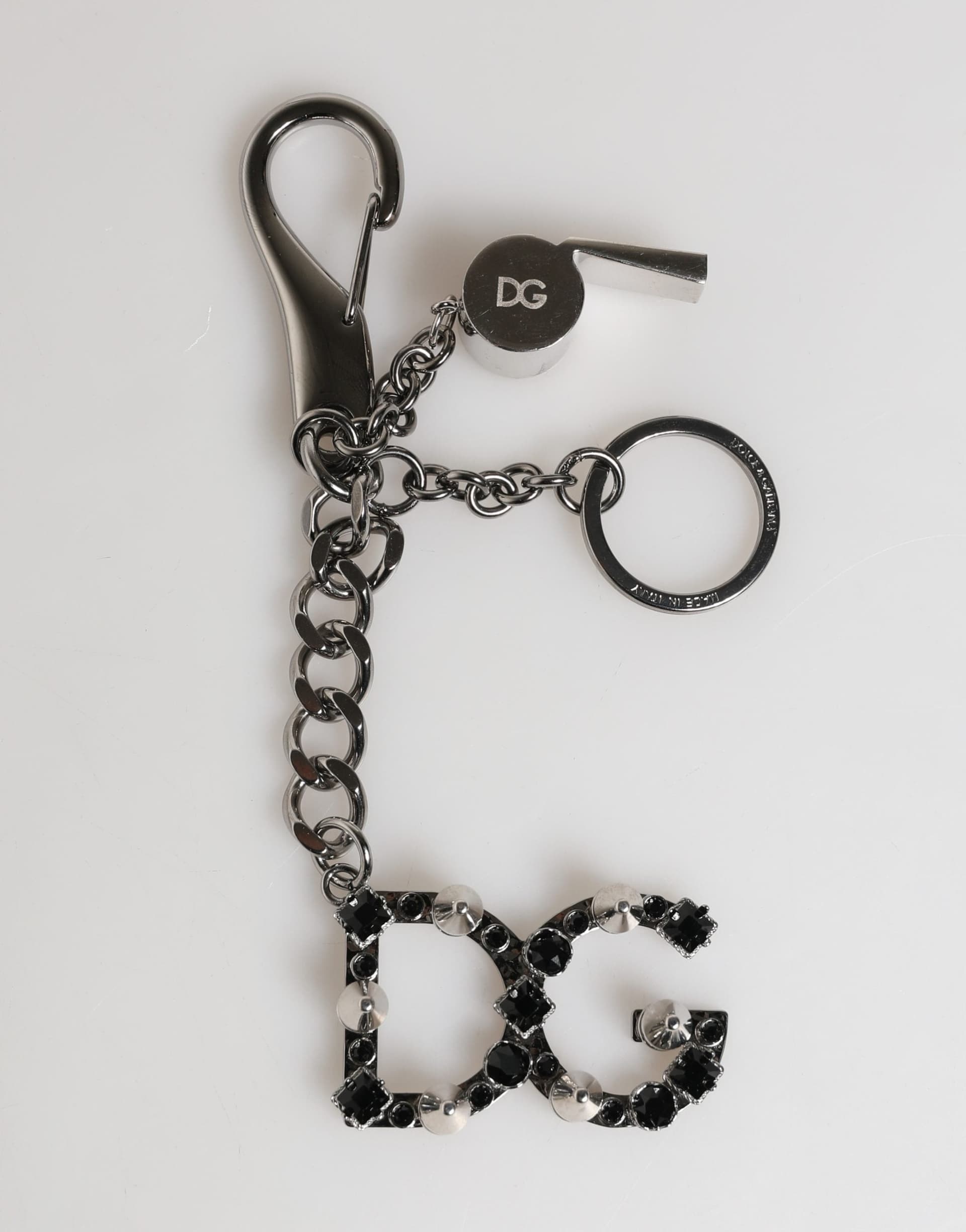 Silver Brass Metal DG Logo Crystal Ring Keyring Keychain