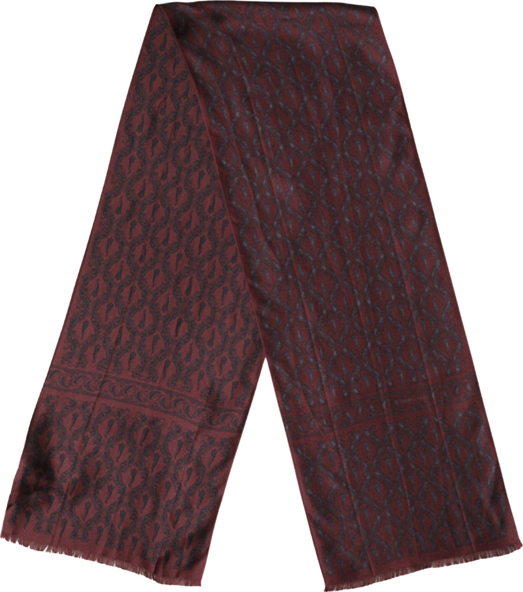 Burgundy Black Silk Paisley Foulard 135cm X 22cm  Scarf - 2