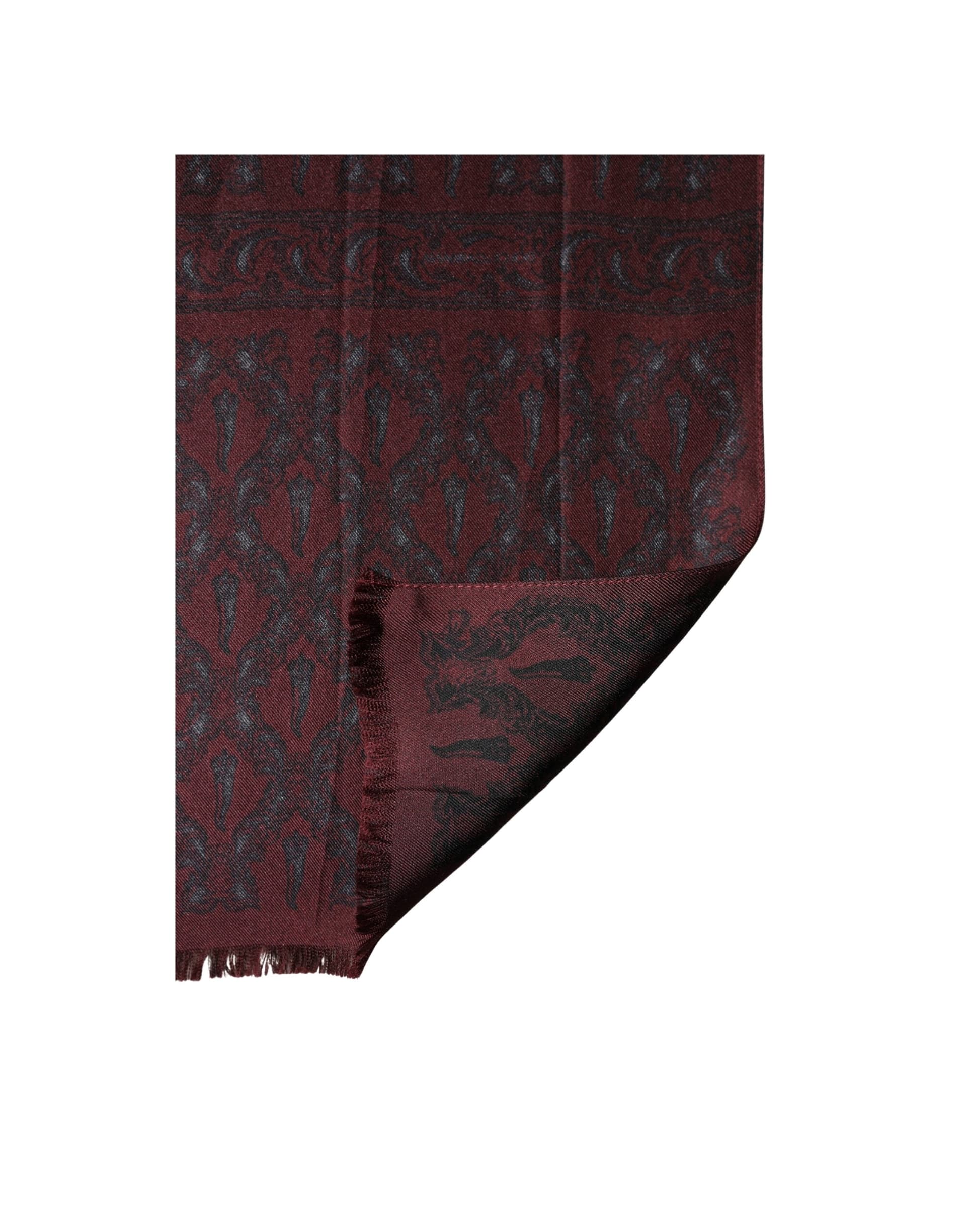 Burgundy Black Silk Paisley Foulard 135cm X 22cm  Scarf - 3