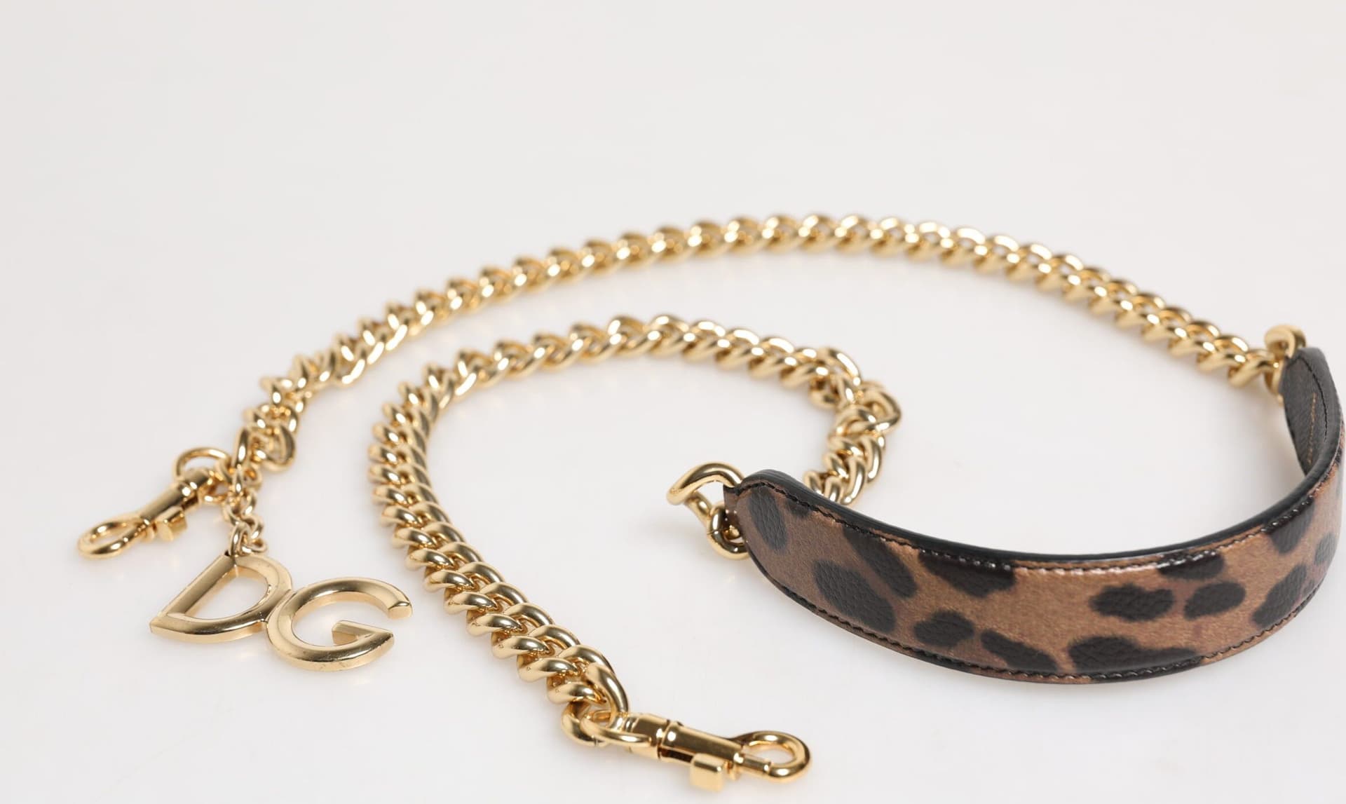 Brown Leopard Gold Brass Chain Accessory Shoulder Strap - 5