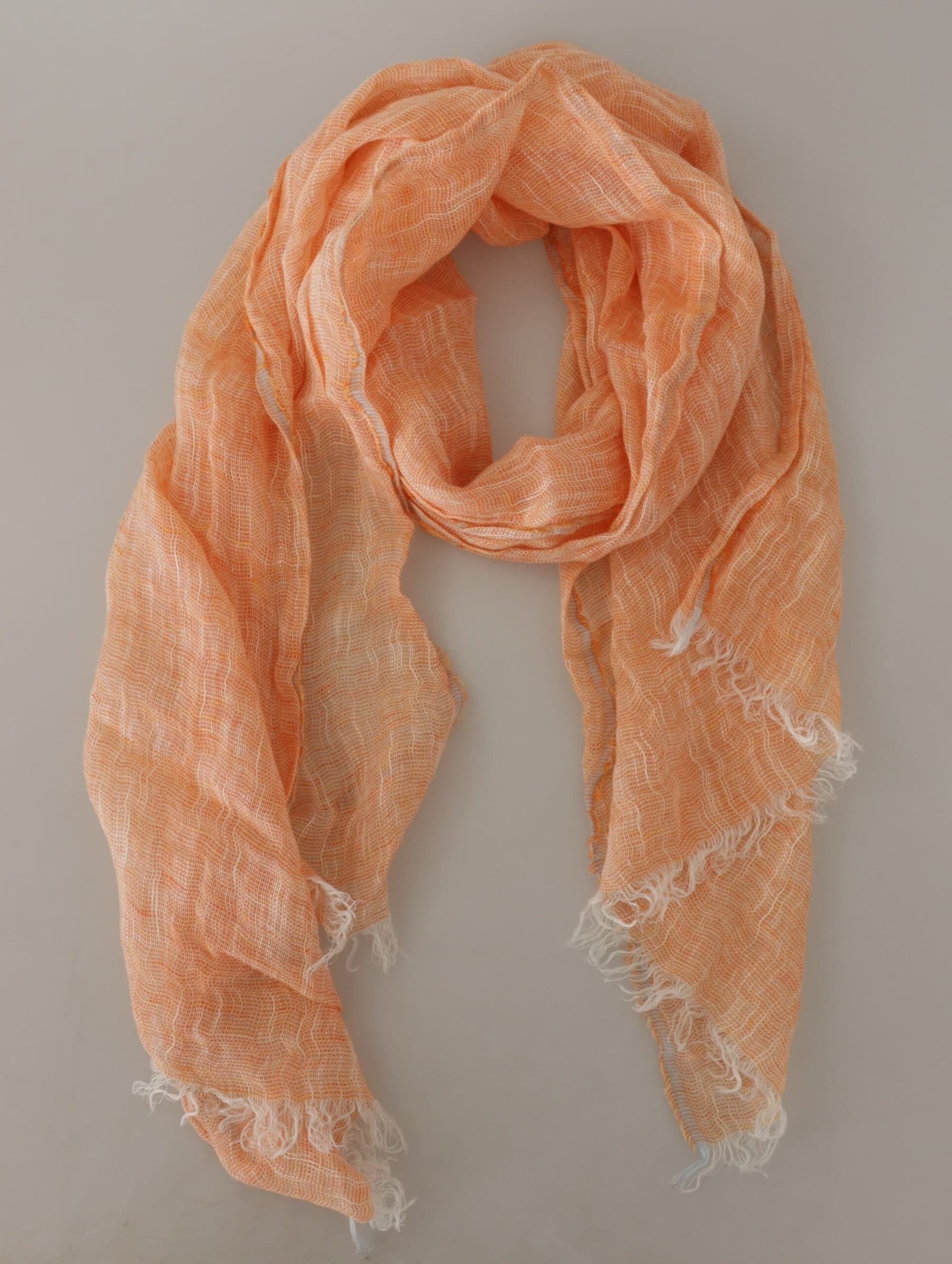 Peach Linen Knitted Shawl Wrap Fringes Scarf - 3