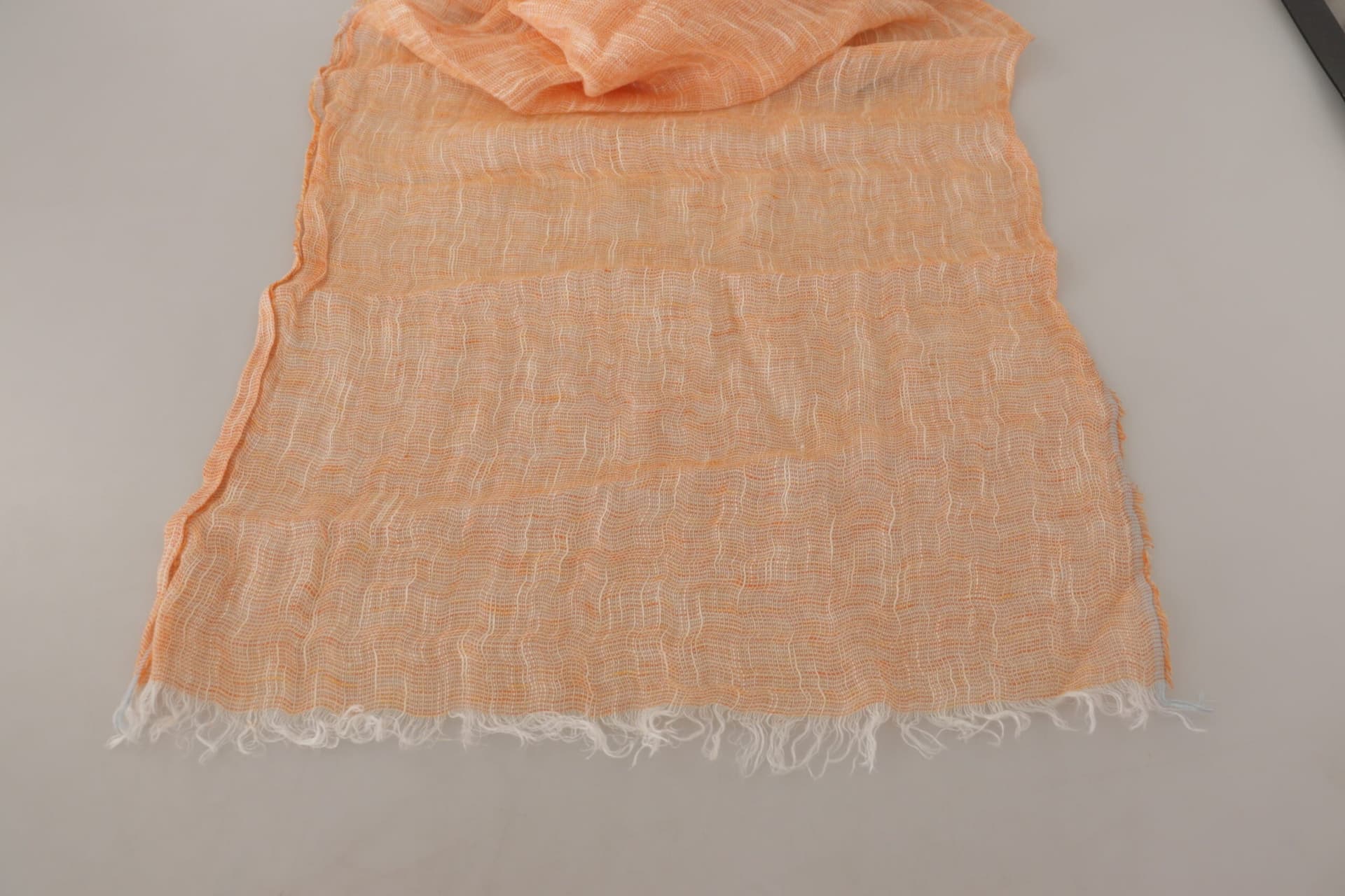 Peach Linen Knitted Shawl Wrap Fringes Scarf - 4