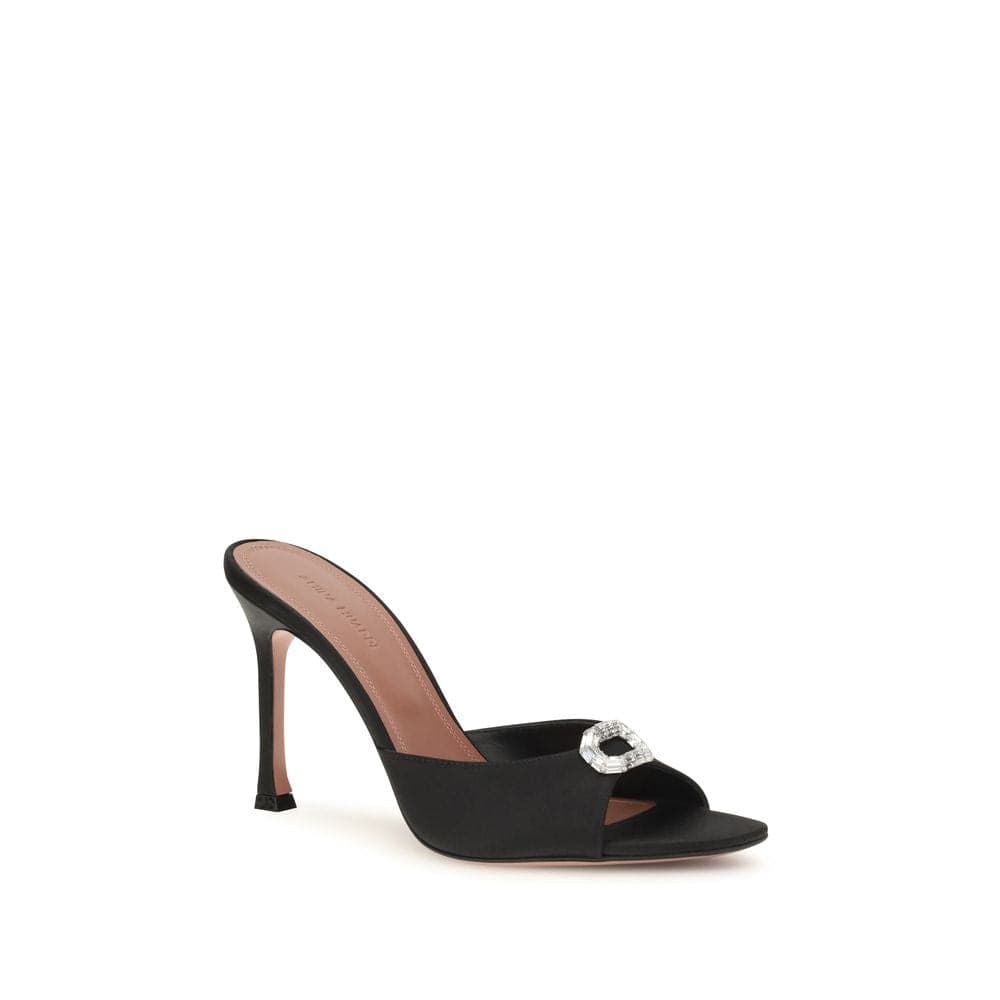 Black Silk Stiletto Heel Sandals - 2