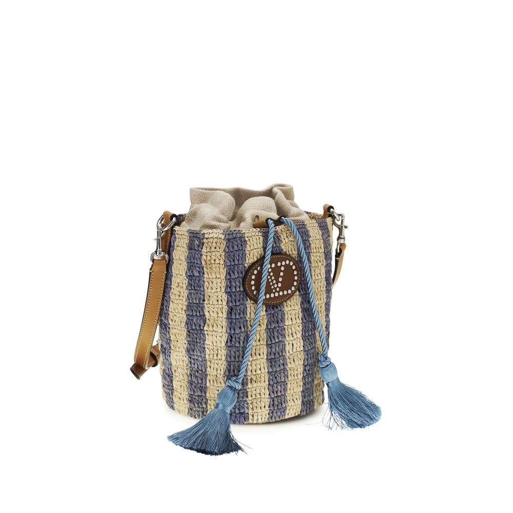 Blue Raffia Backet Bag - 2