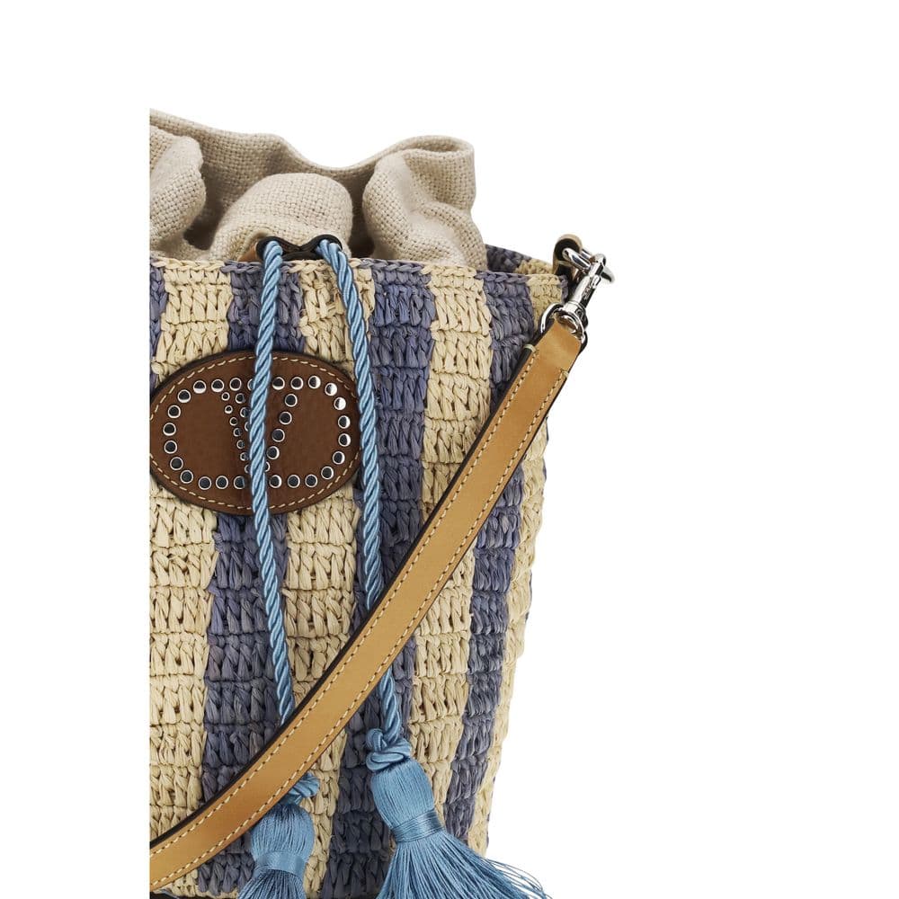 Blue Raffia Backet Bag - 4