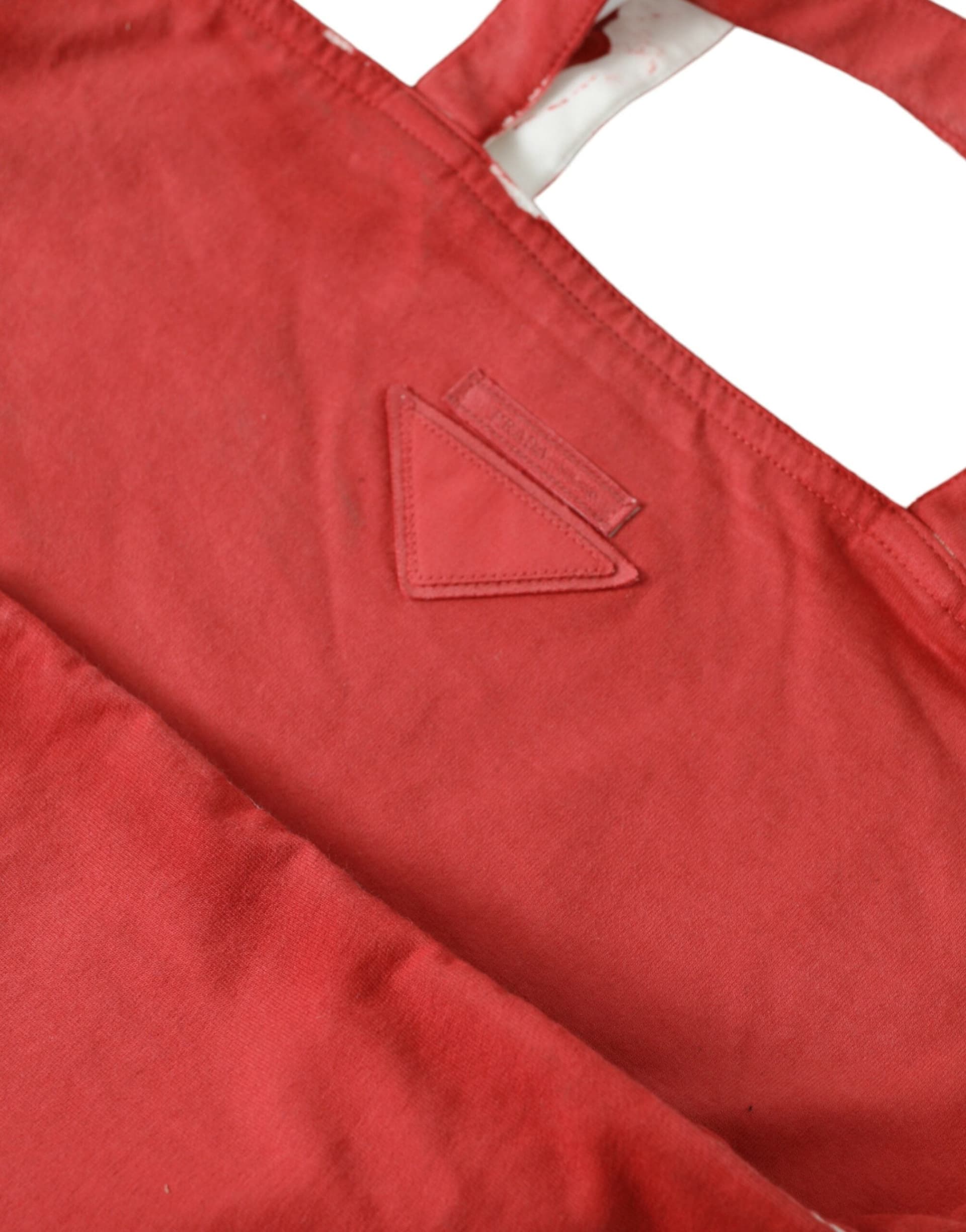 Red Jersey Fabric Logo Shoulder Shopping Tote Bag - 3