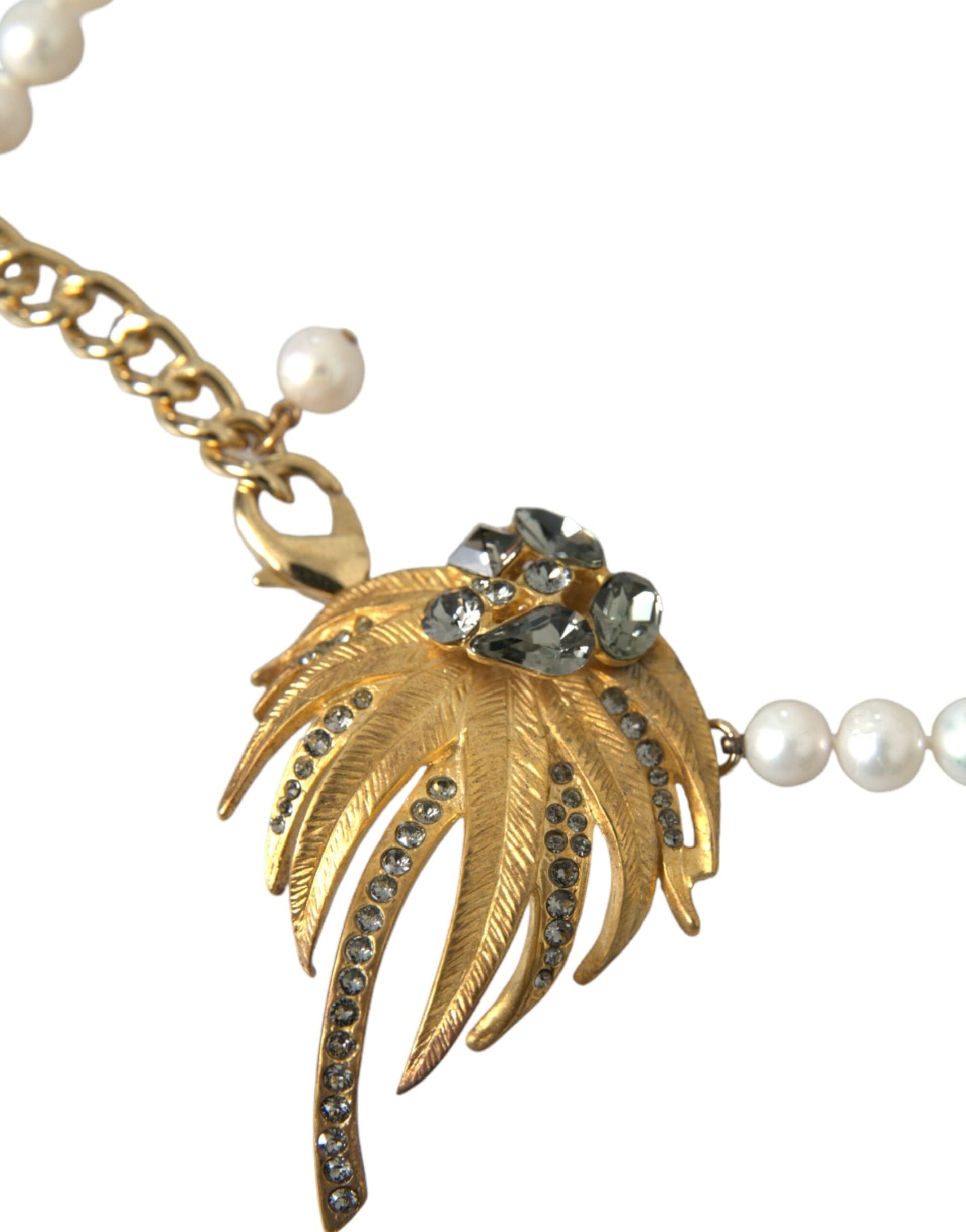 Gold Brass Crystal Pearl Tree Pendant Charm Necklace - 2