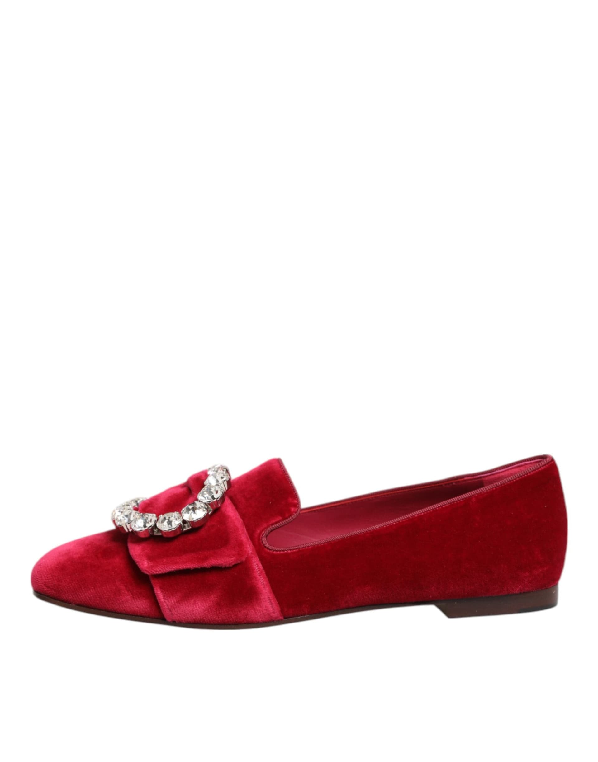 Red Velvet Crystal Buckle Loafers Flats Shoes - 5