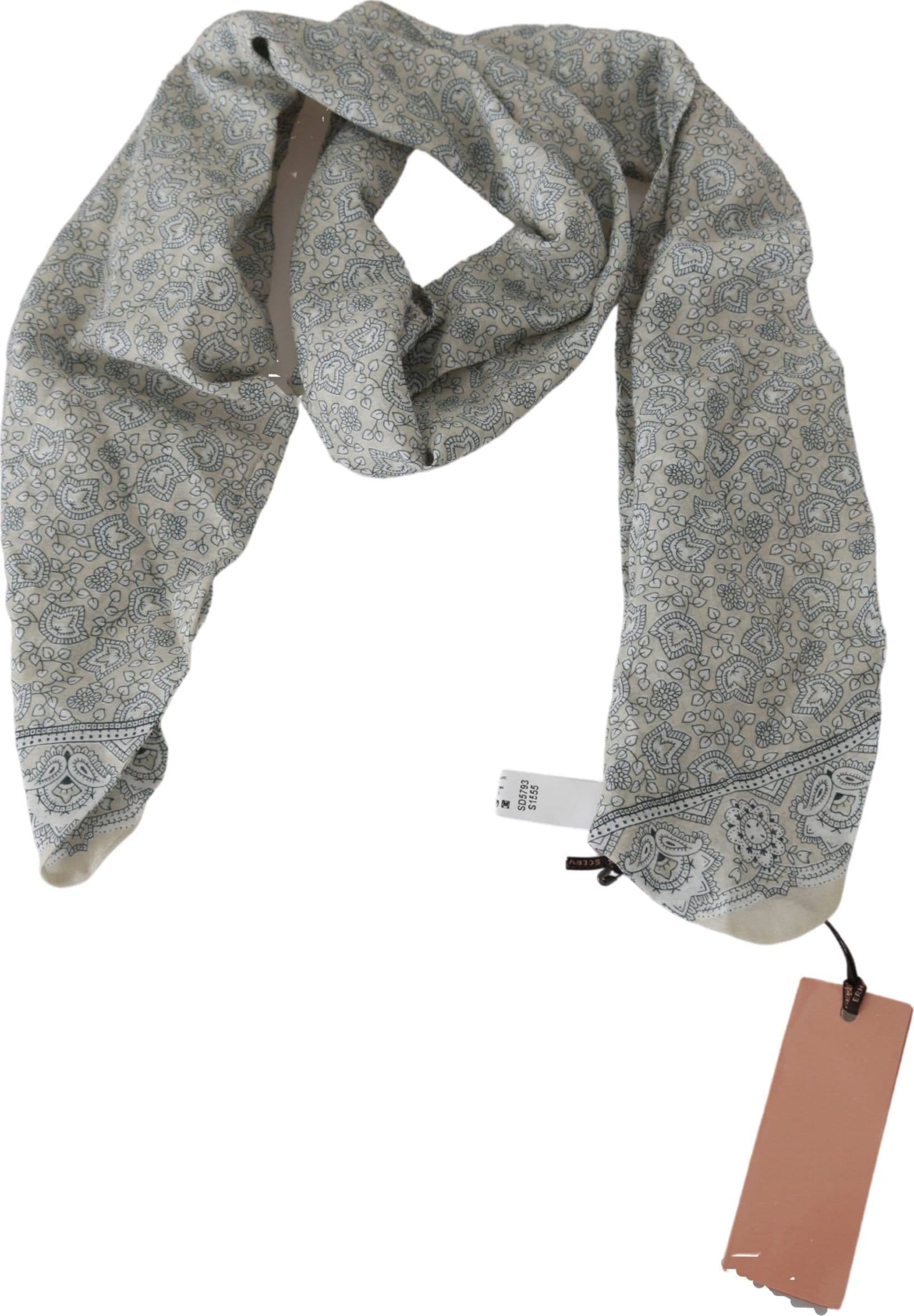 Cotton Beige Blue Fantasy Print Scarf - 2