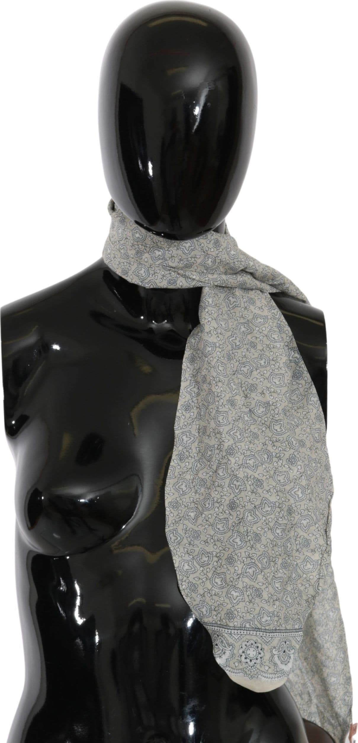 Cotton Beige Blue Fantasy Print Scarf - 3