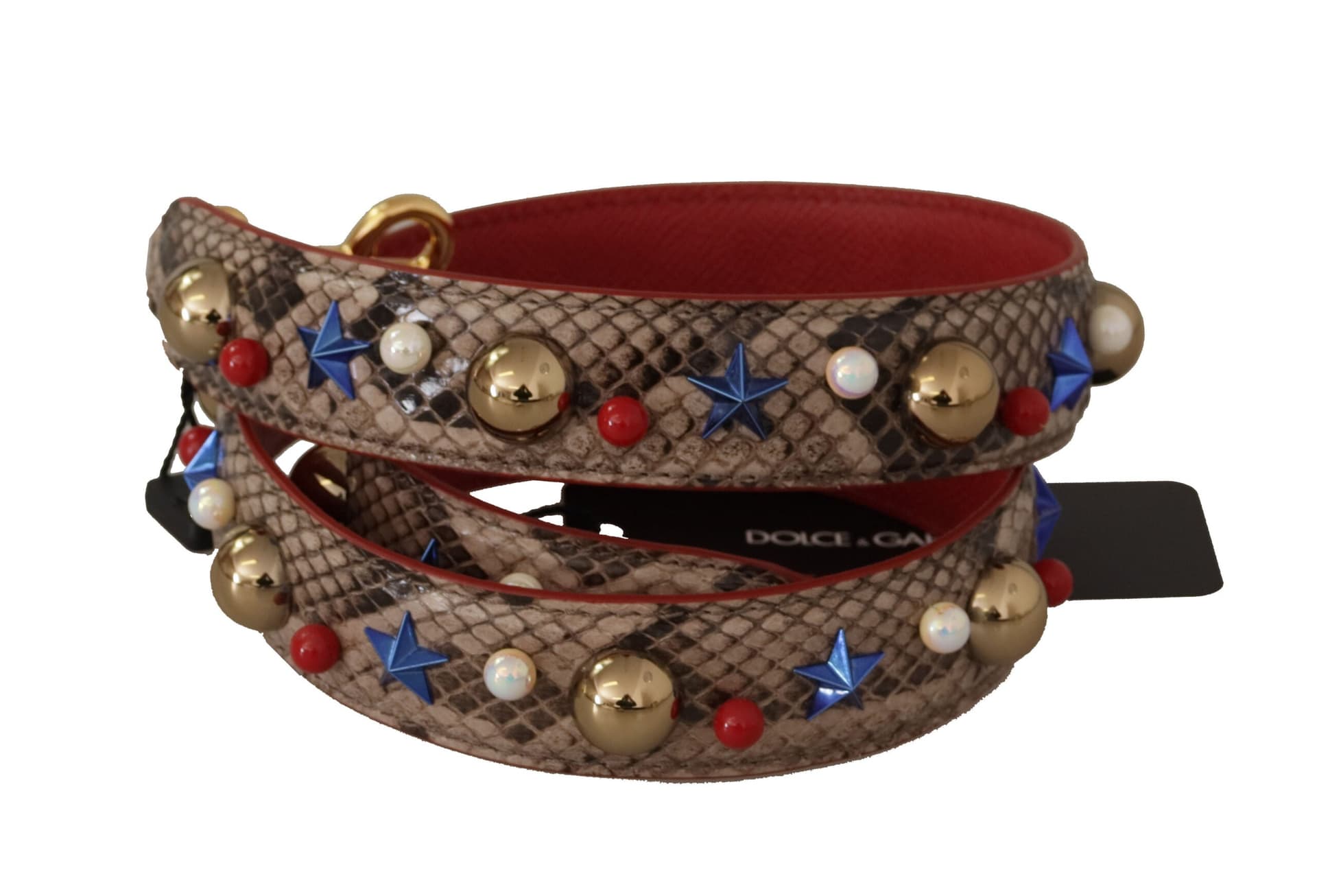 Brown Python Leather Studded Shoulder Strap - 2