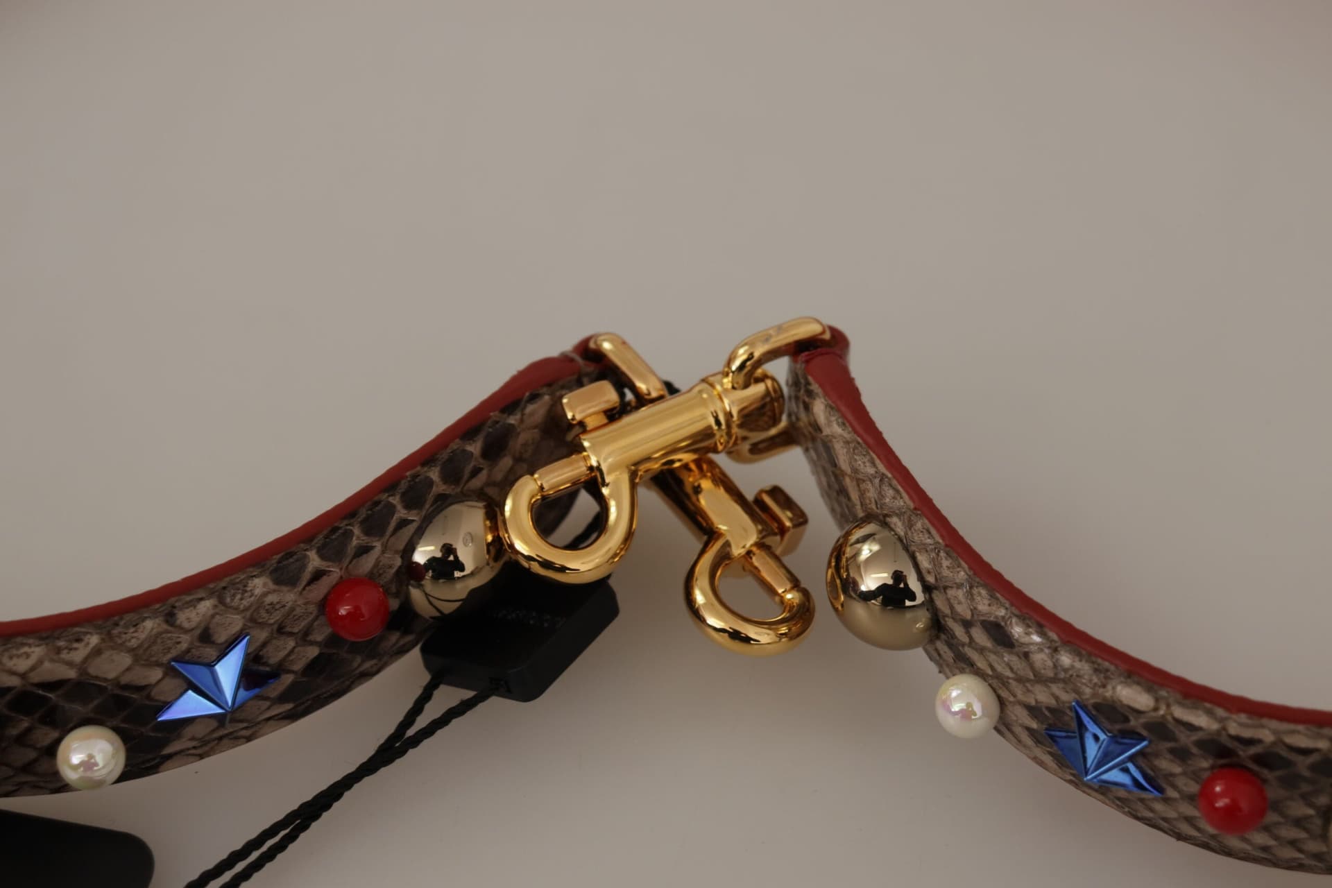 Brown Python Leather Studded Shoulder Strap - 5