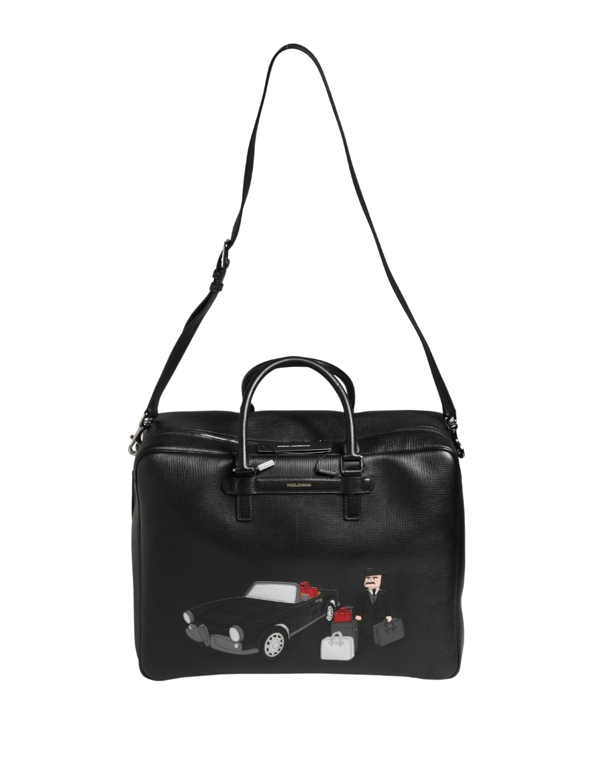 Black Car Man Applique Leather Weekender Borse Bag - 8