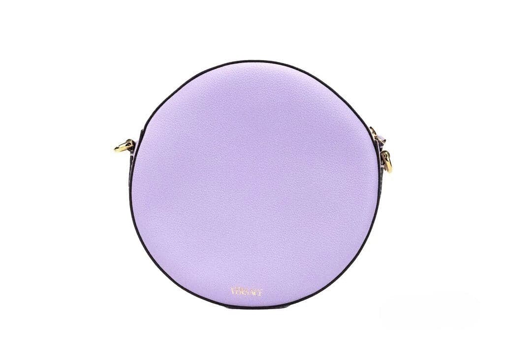 Versace Round Disco Lilac Pebbled Leather Camera Case Crossbody Bag Purse - 2