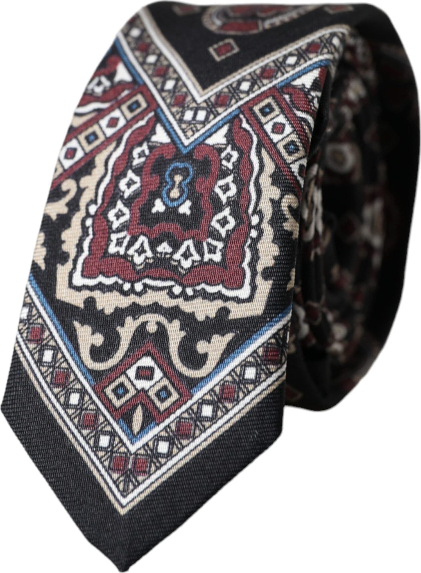 Black Printed 100% Silk Adjustable Men Tie - 2