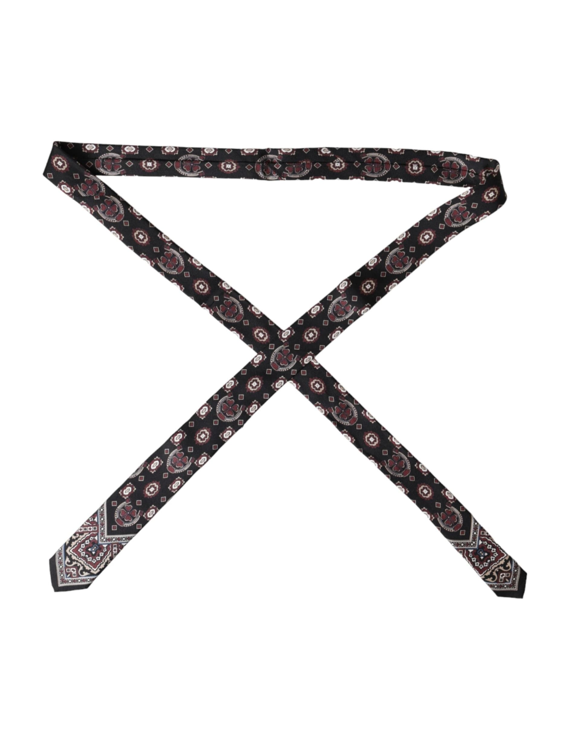 Black Printed 100% Silk Adjustable Men Tie - 3