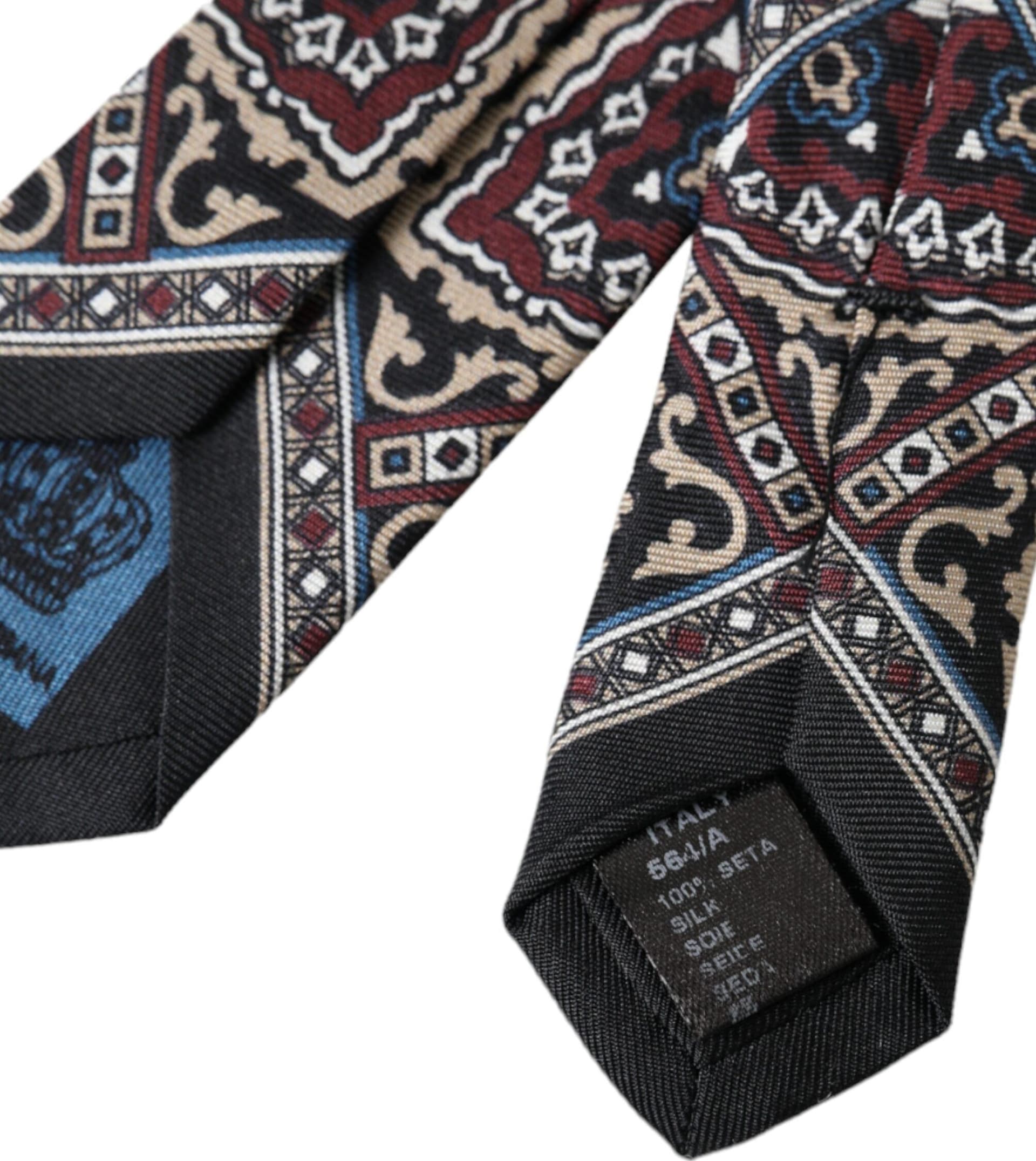 Black Printed 100% Silk Adjustable Men Tie - 4