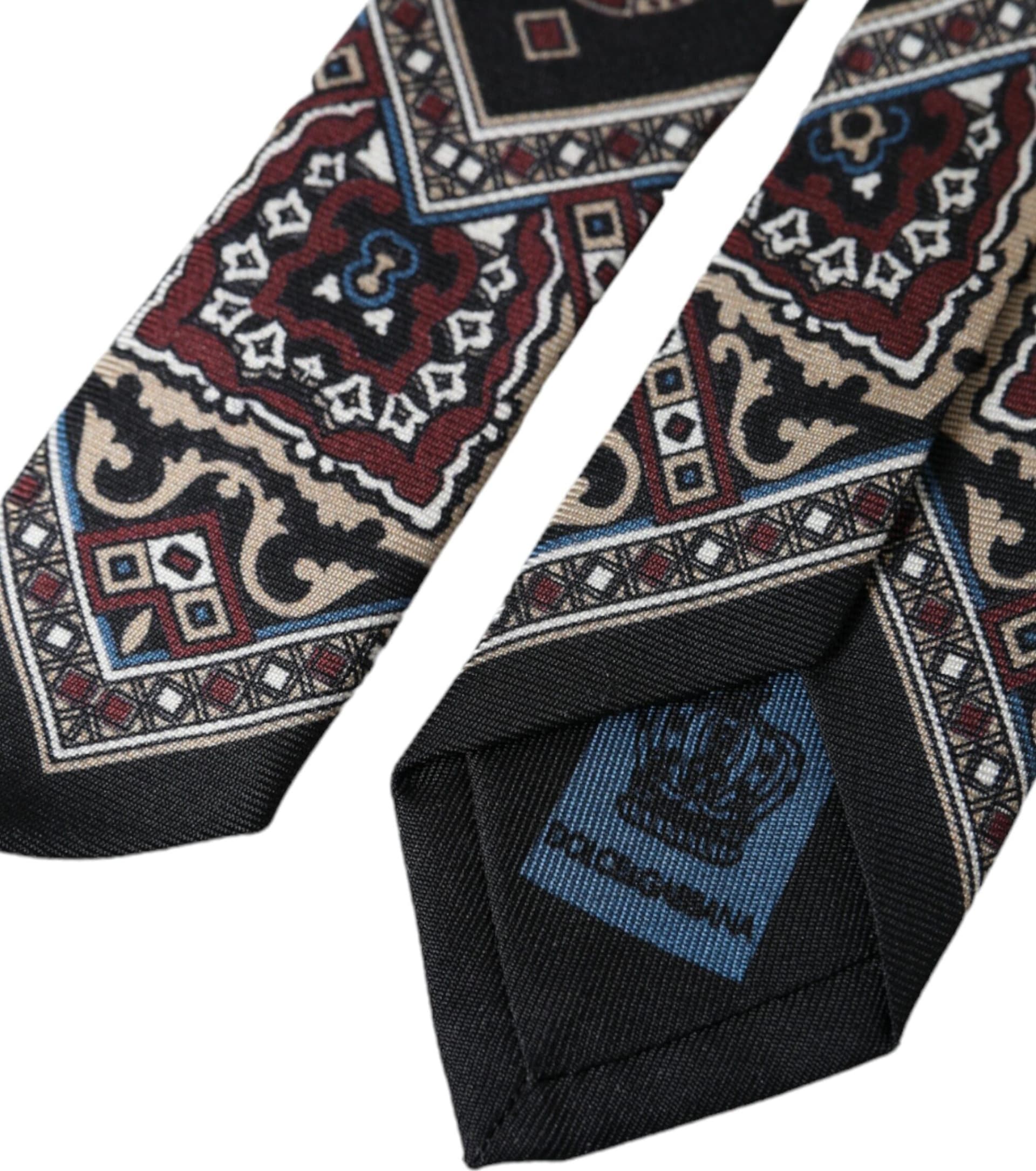 Black Printed 100% Silk Adjustable Men Tie - 5