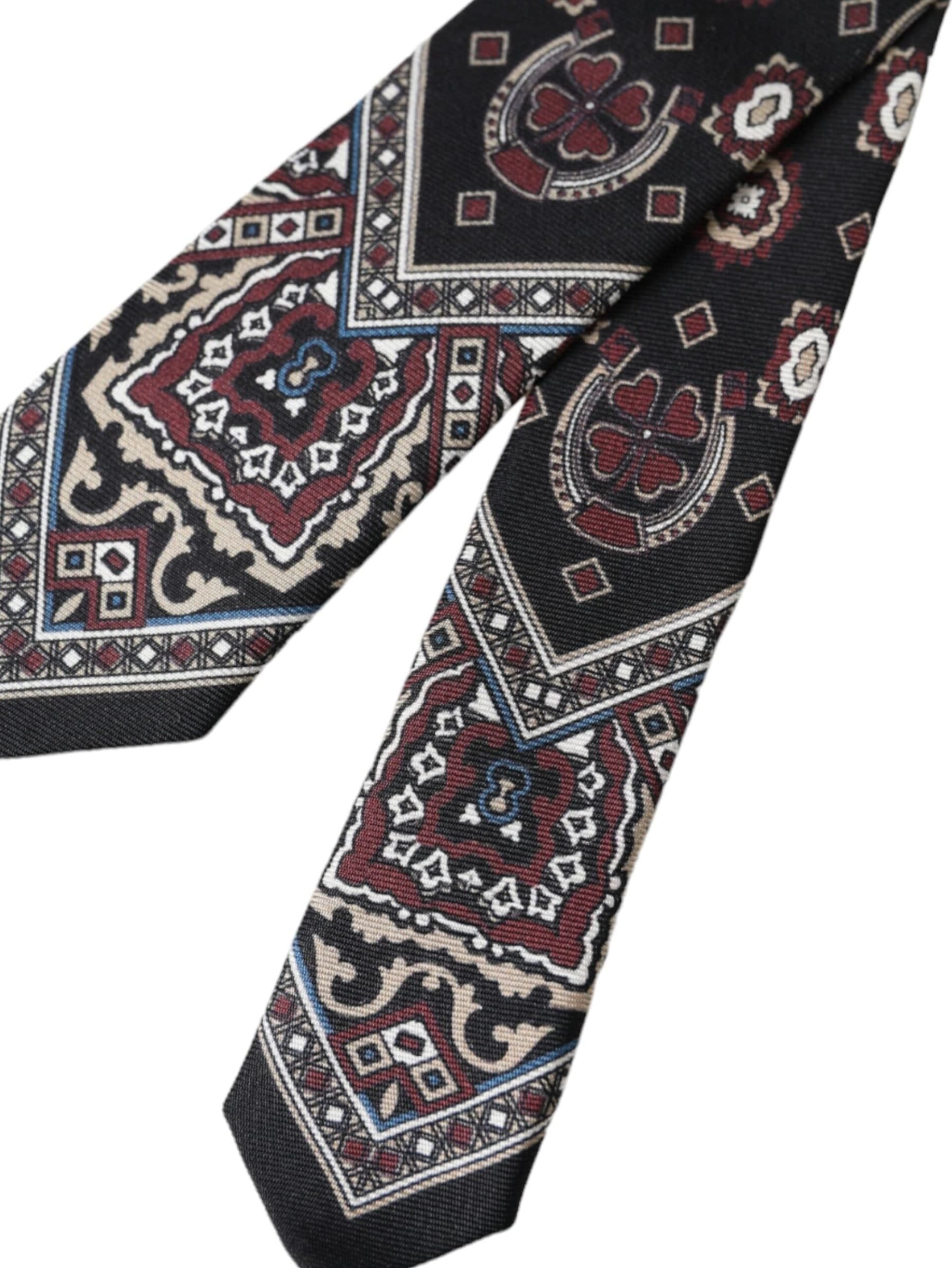Black Printed 100% Silk Adjustable Men Tie - 6