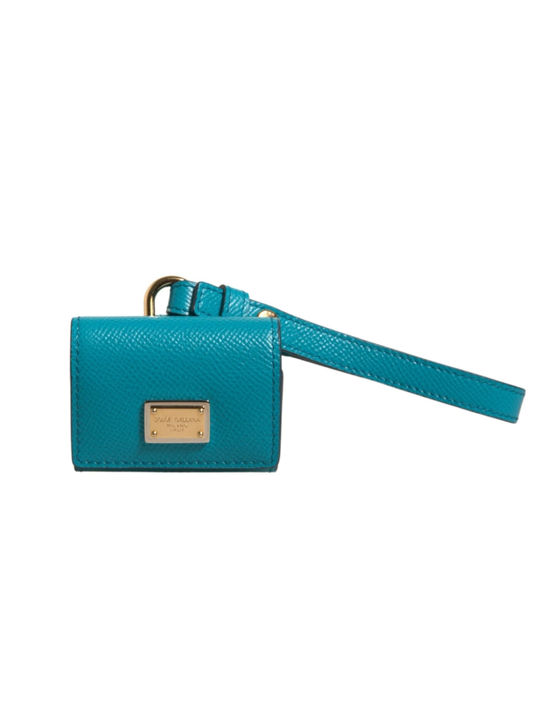 Green Logo Plaque Leather Gold Metal Strap Airpods Case - 2