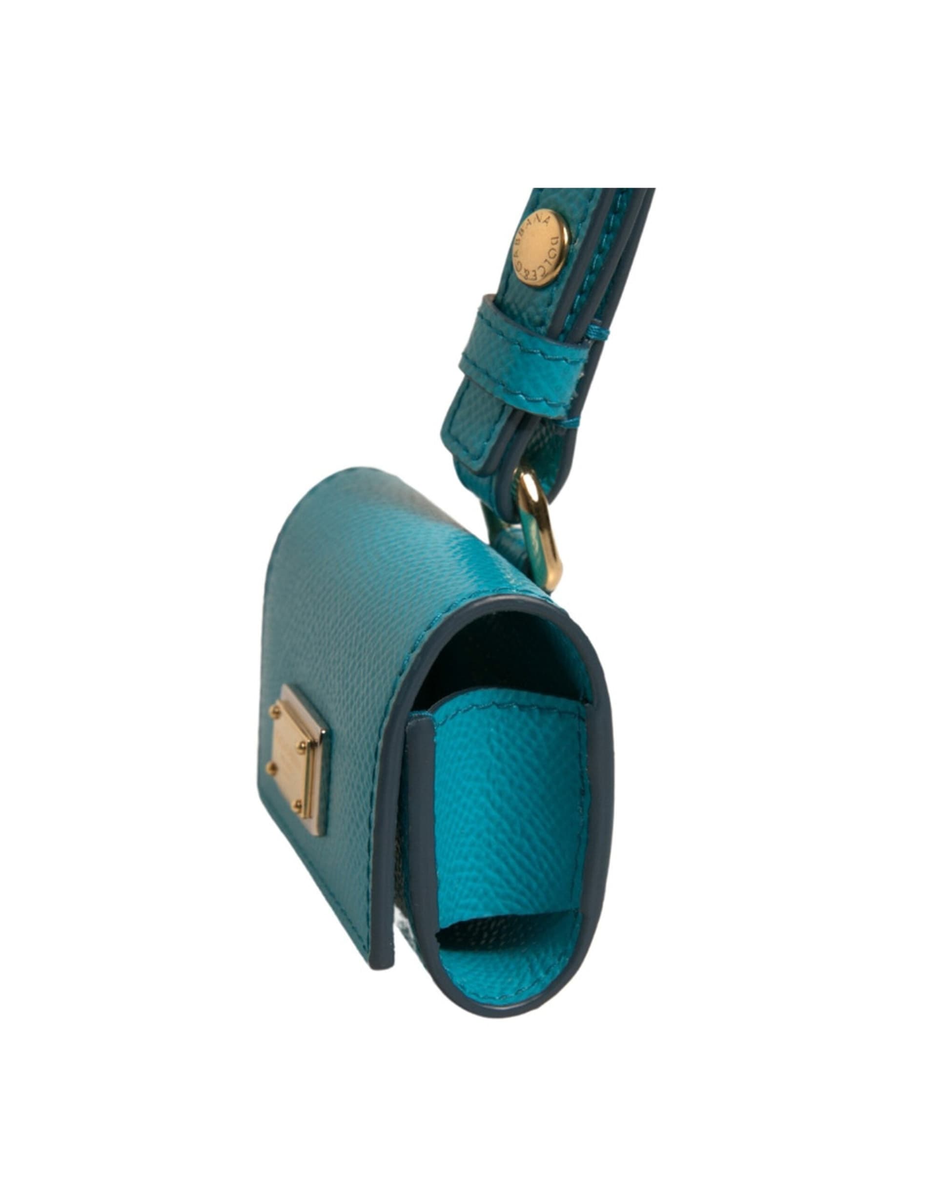 Green Logo Plaque Leather Gold Metal Strap Airpods Case - 4