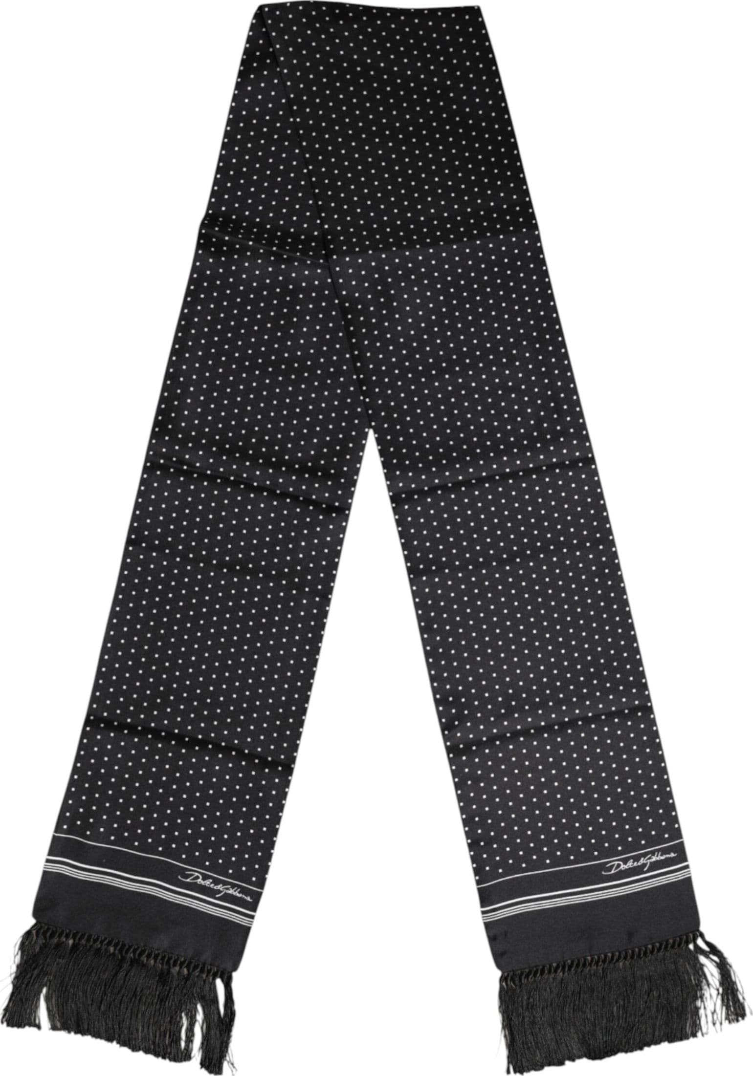 Black White Polka Dot Fringes Foulard Scarf - 5