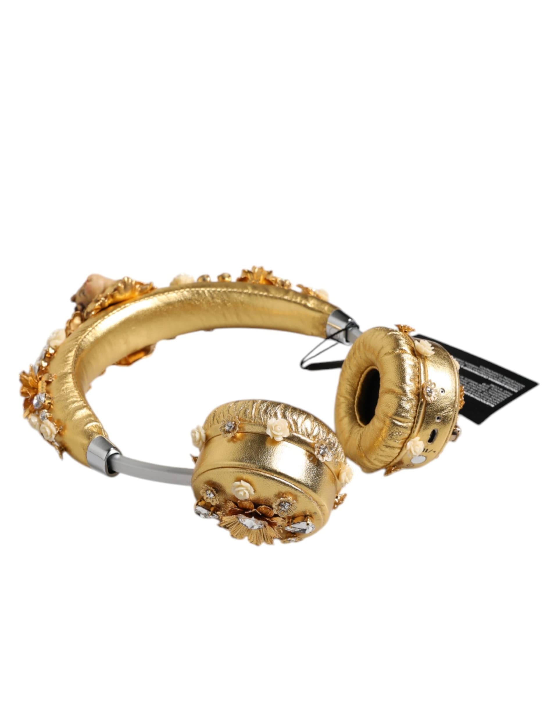 Gold Leather Floral Crystal Angel Headset Headphones - 2
