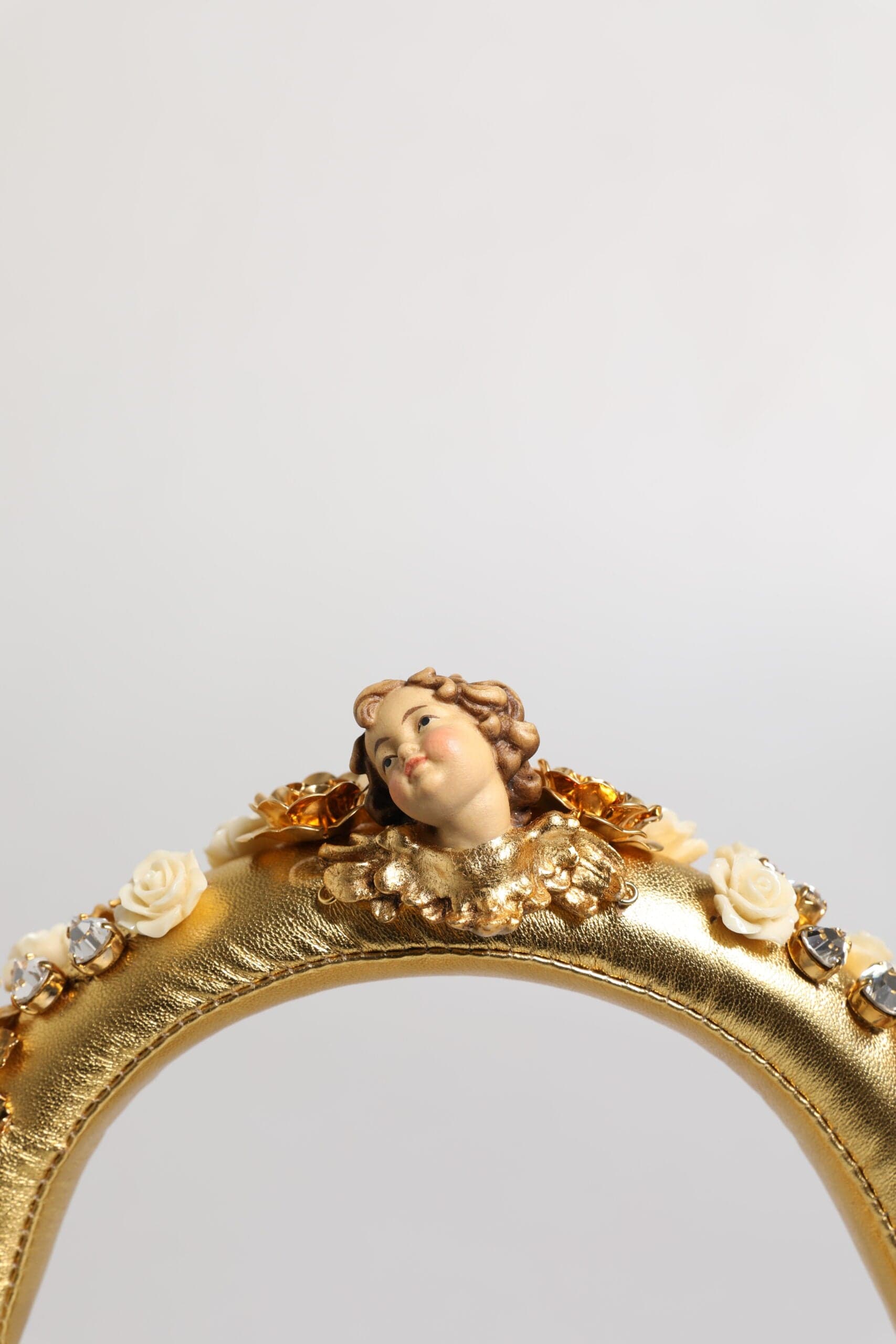 Gold Leather Floral Crystal Angel Headset Headphones - 3