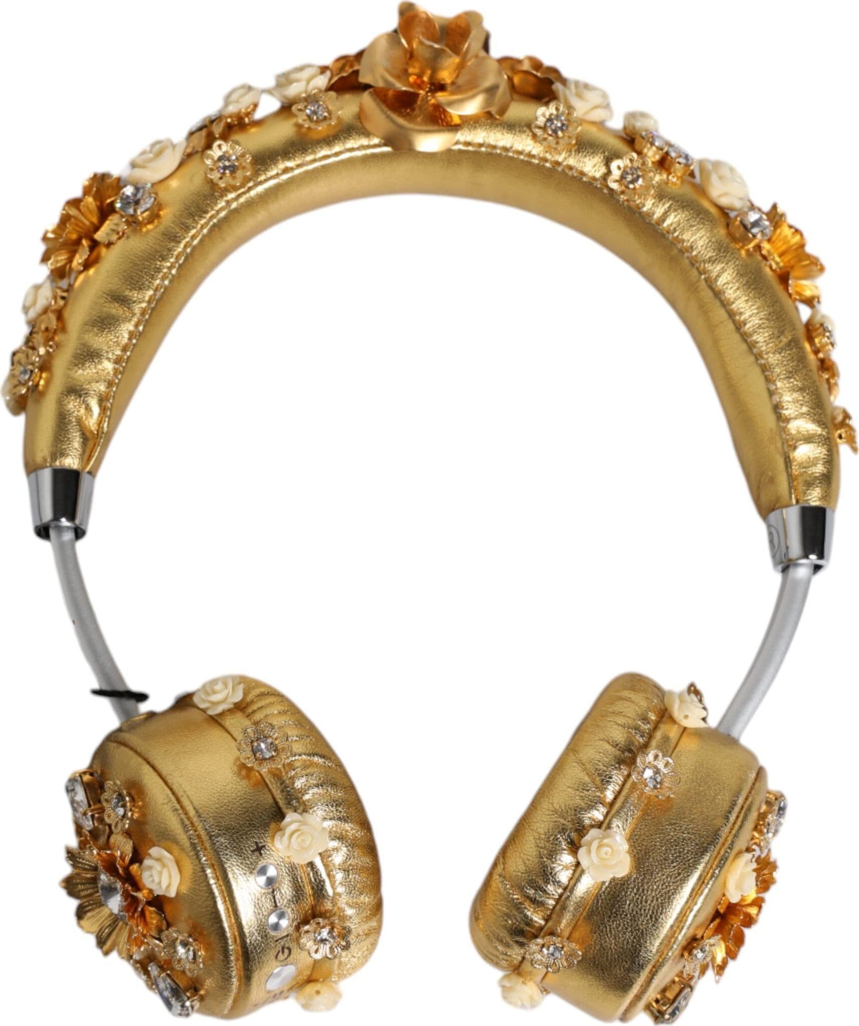 Gold Leather Floral Crystal Angel Headset Headphones - 5