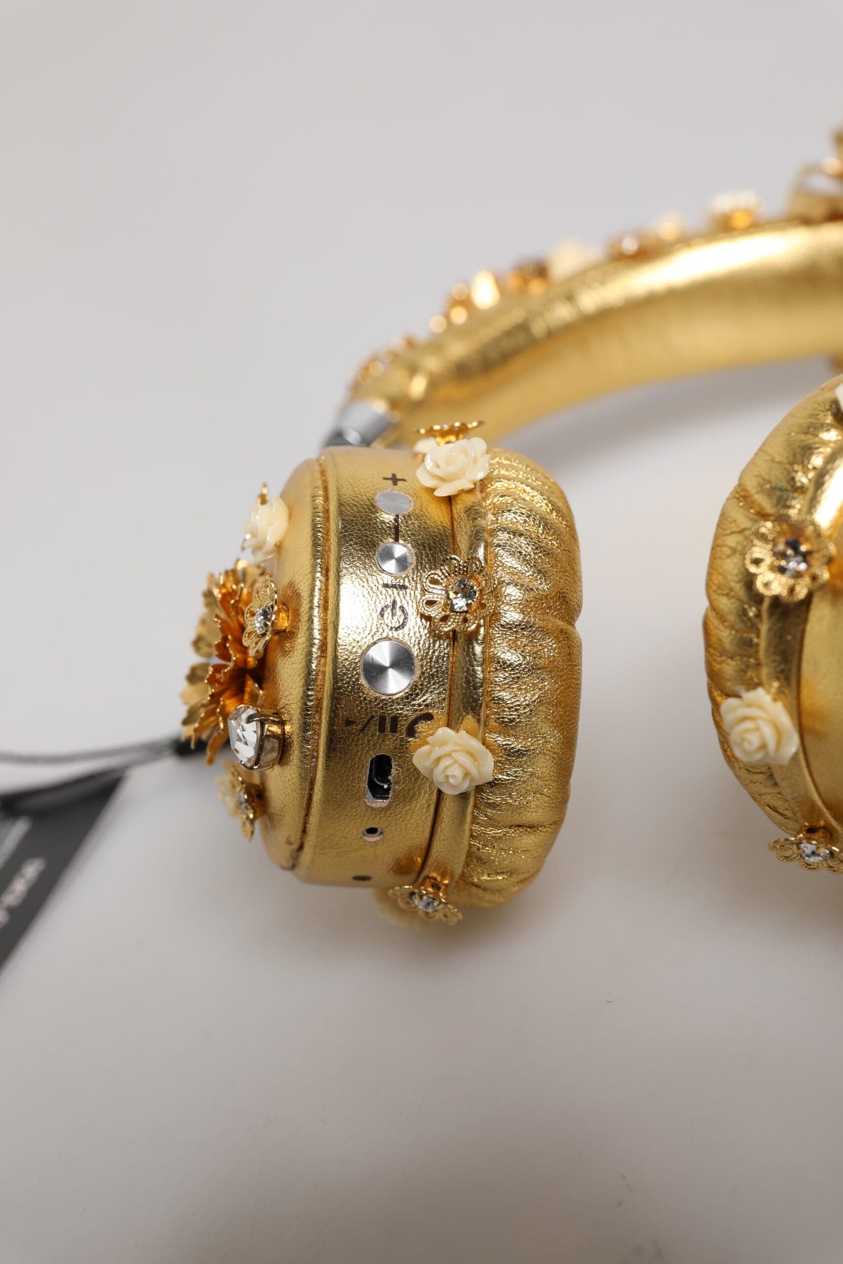 Gold Leather Floral Crystal Angel Headset Headphones - 6