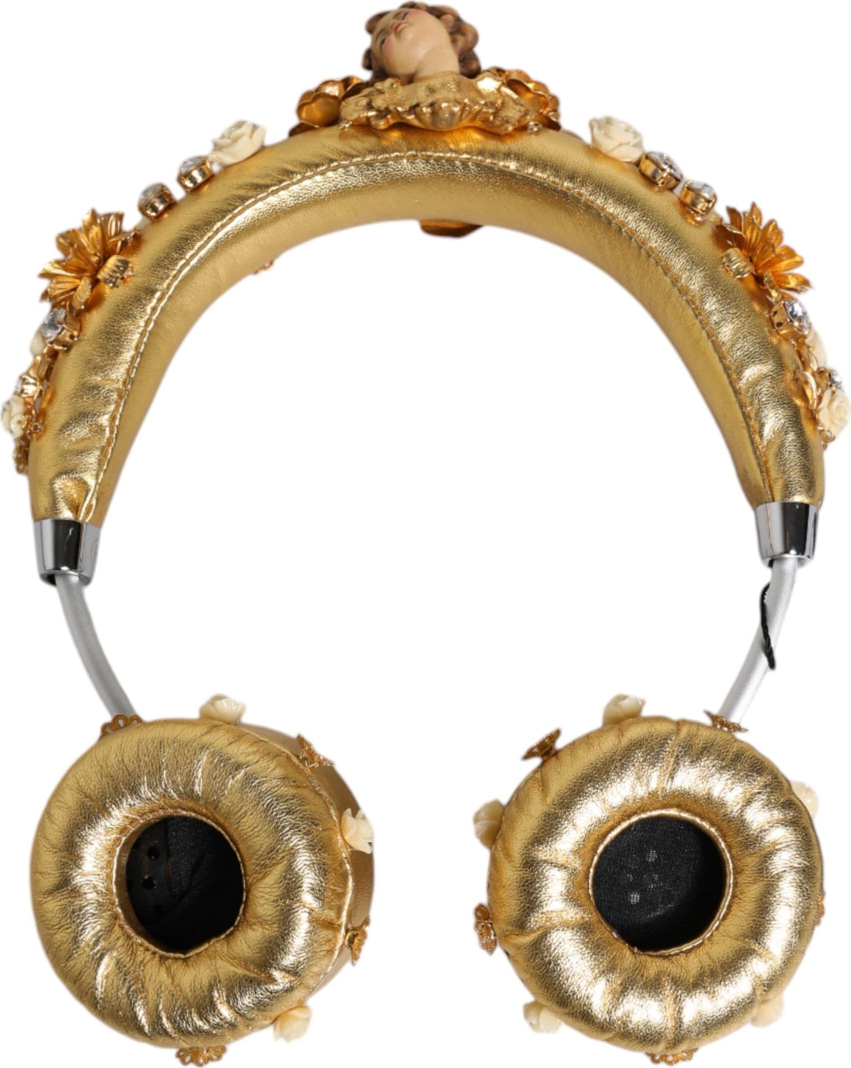 Gold Leather Floral Crystal Angel Headset Headphones - 7