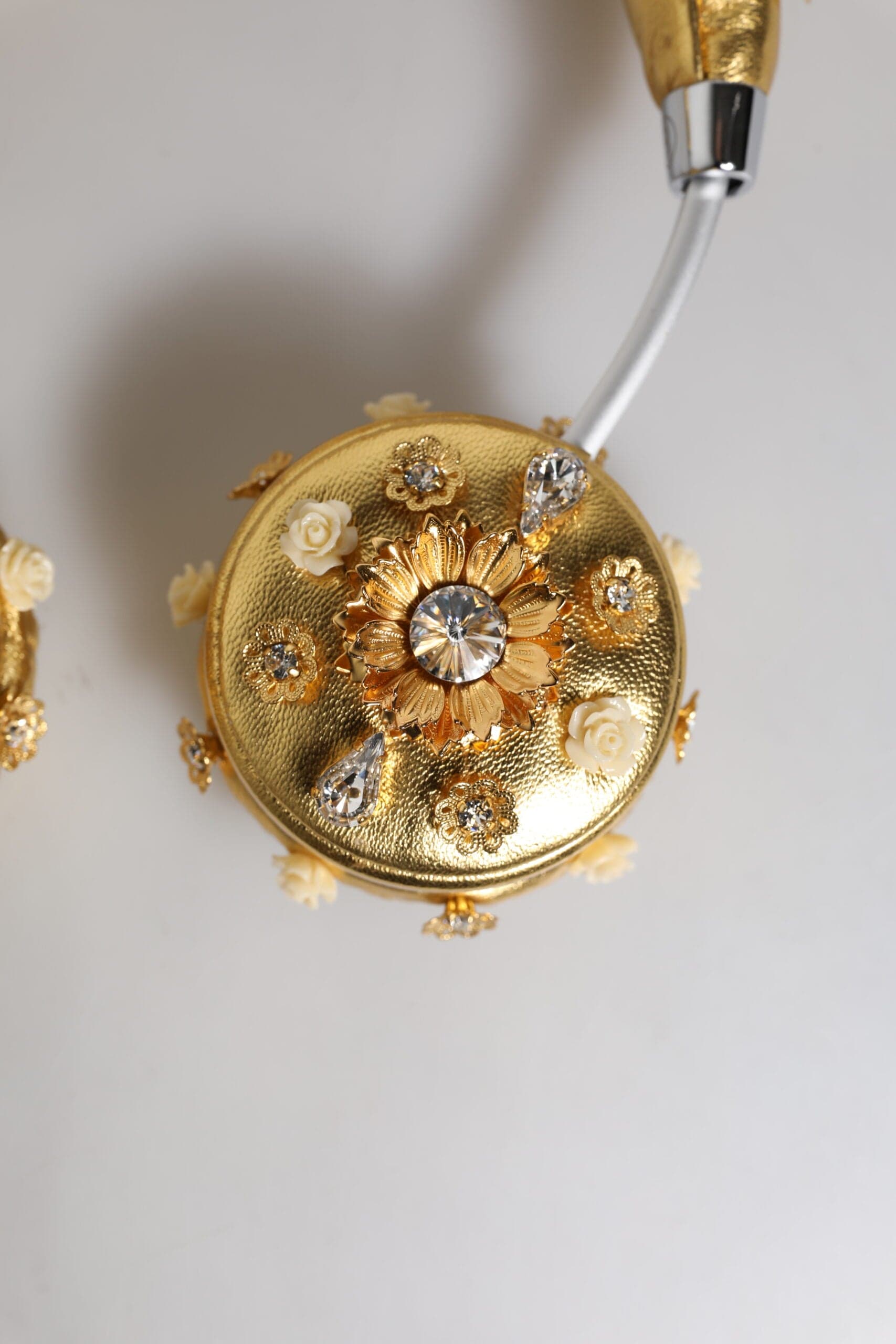 Gold Leather Floral Crystal Angel Headset Headphones - 8