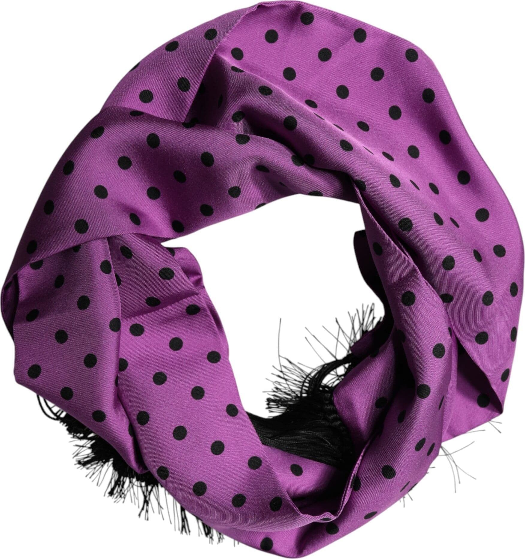 Violet Polka Dot Fringes Neck Foulard Scarf - 3