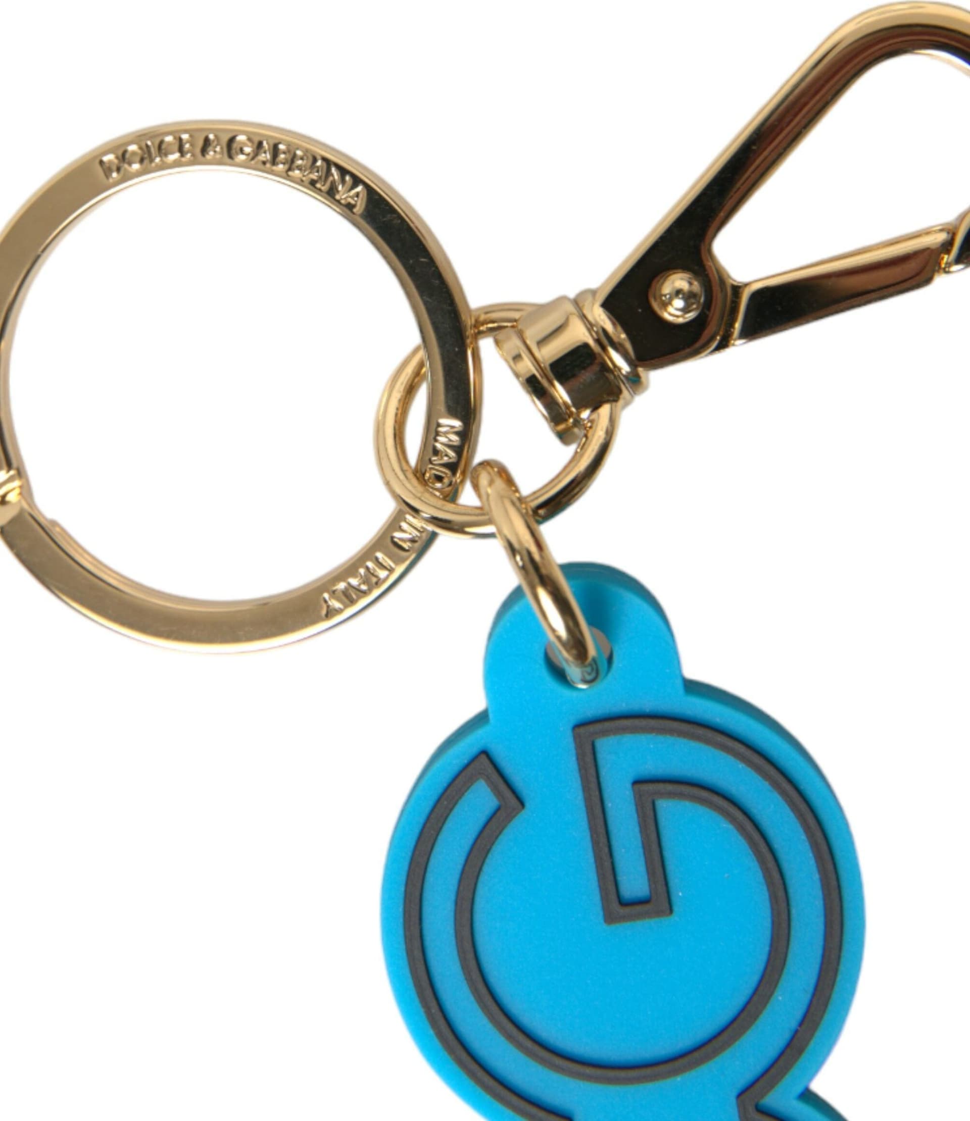 Blue Rubber Gold Tone Metal DG Logo Keyring Keychain - 2