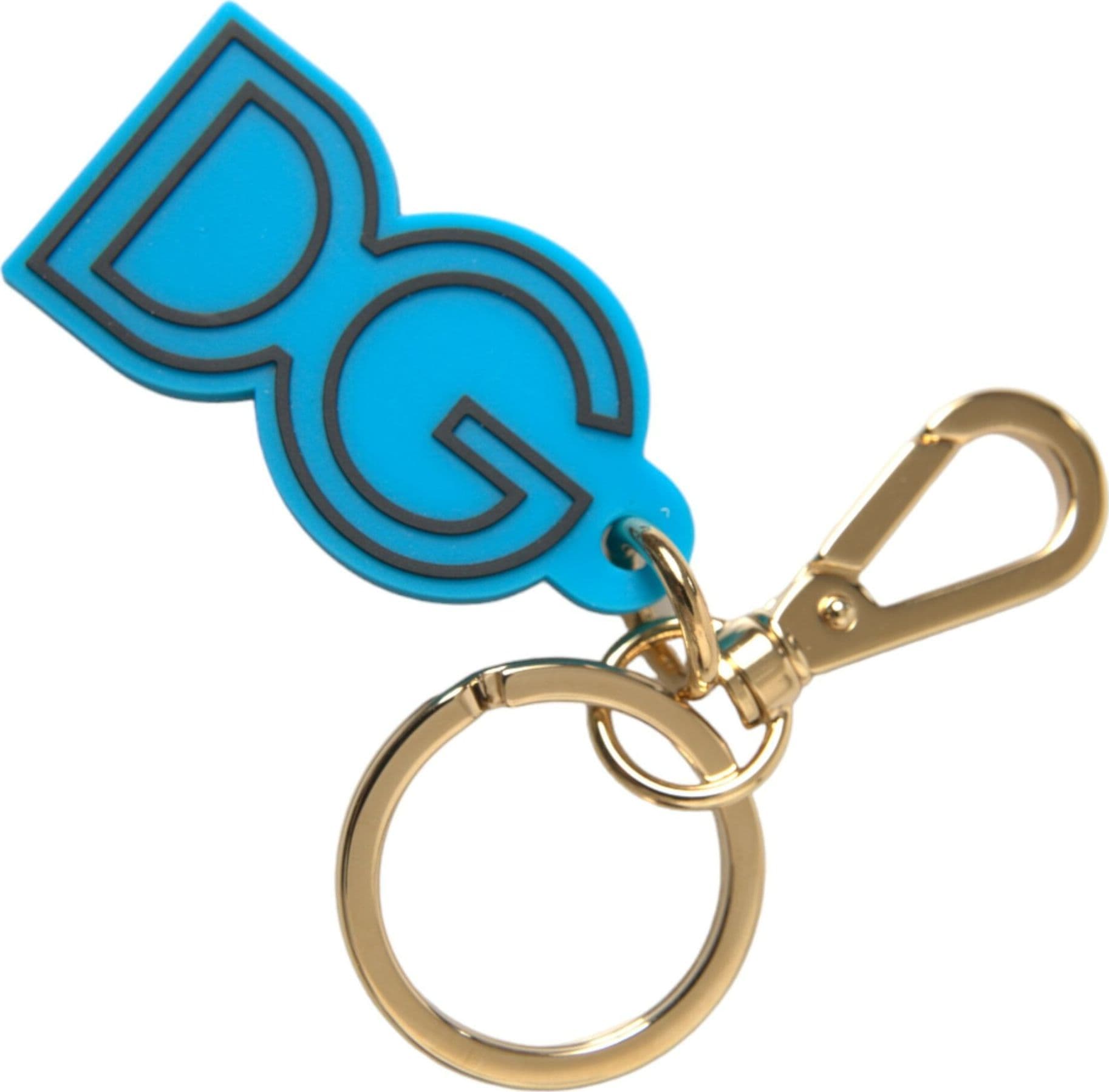 Blue Rubber Gold Tone Metal DG Logo Keyring Keychain - 3