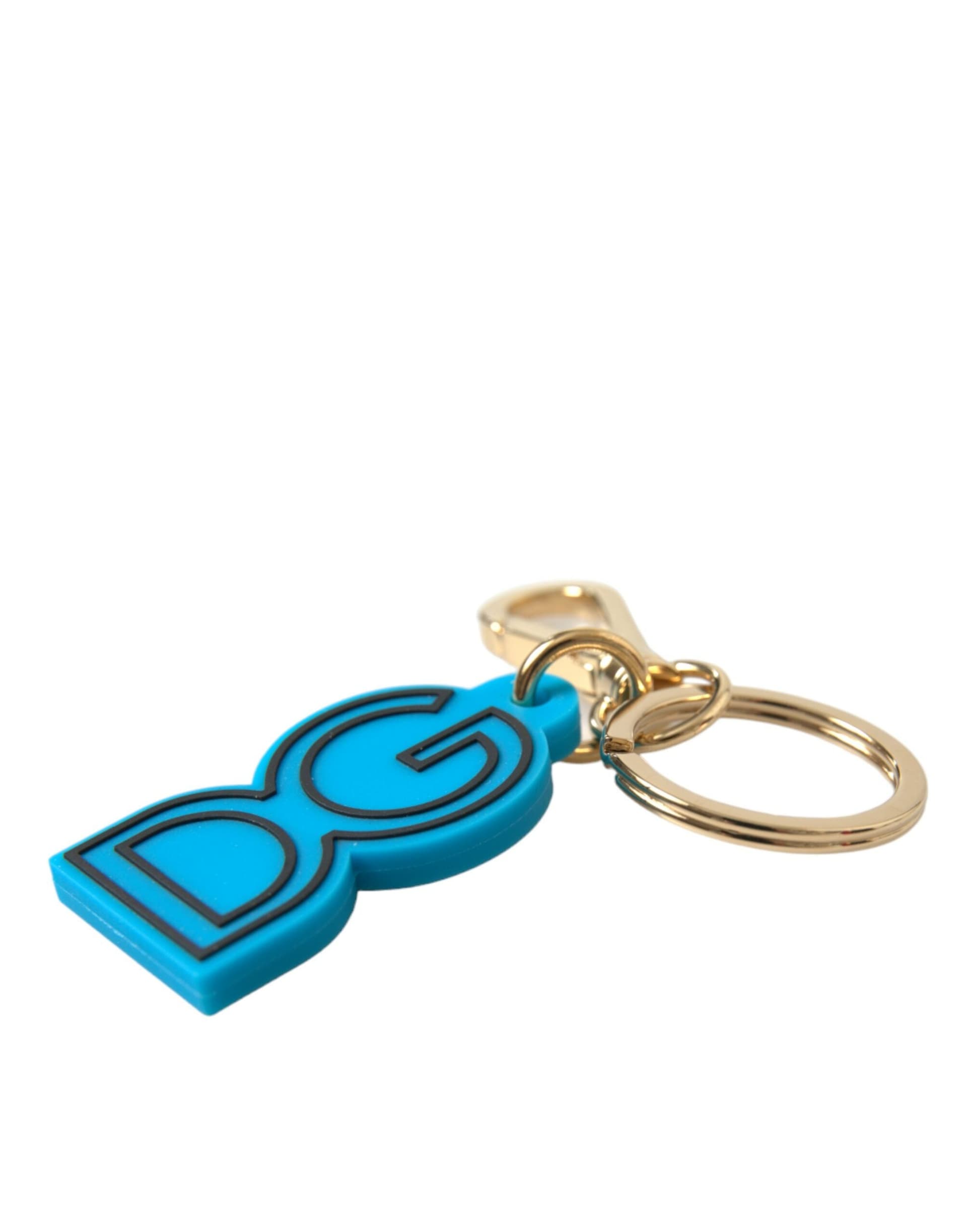 Blue Rubber Gold Tone Metal DG Logo Keyring Keychain - 4