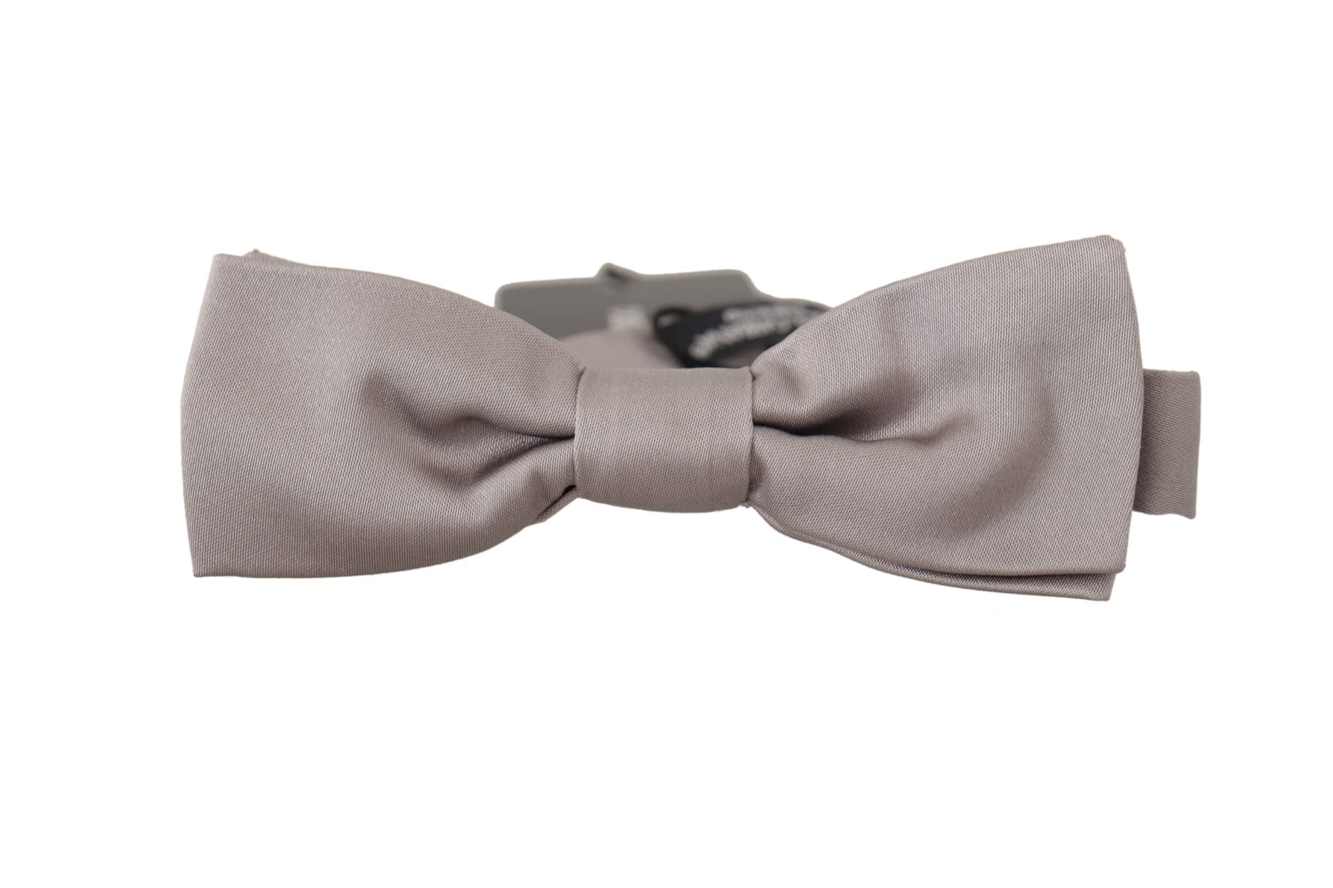 Silver 100% Silk Slim Adjustable Neck Papillon Tie - 2