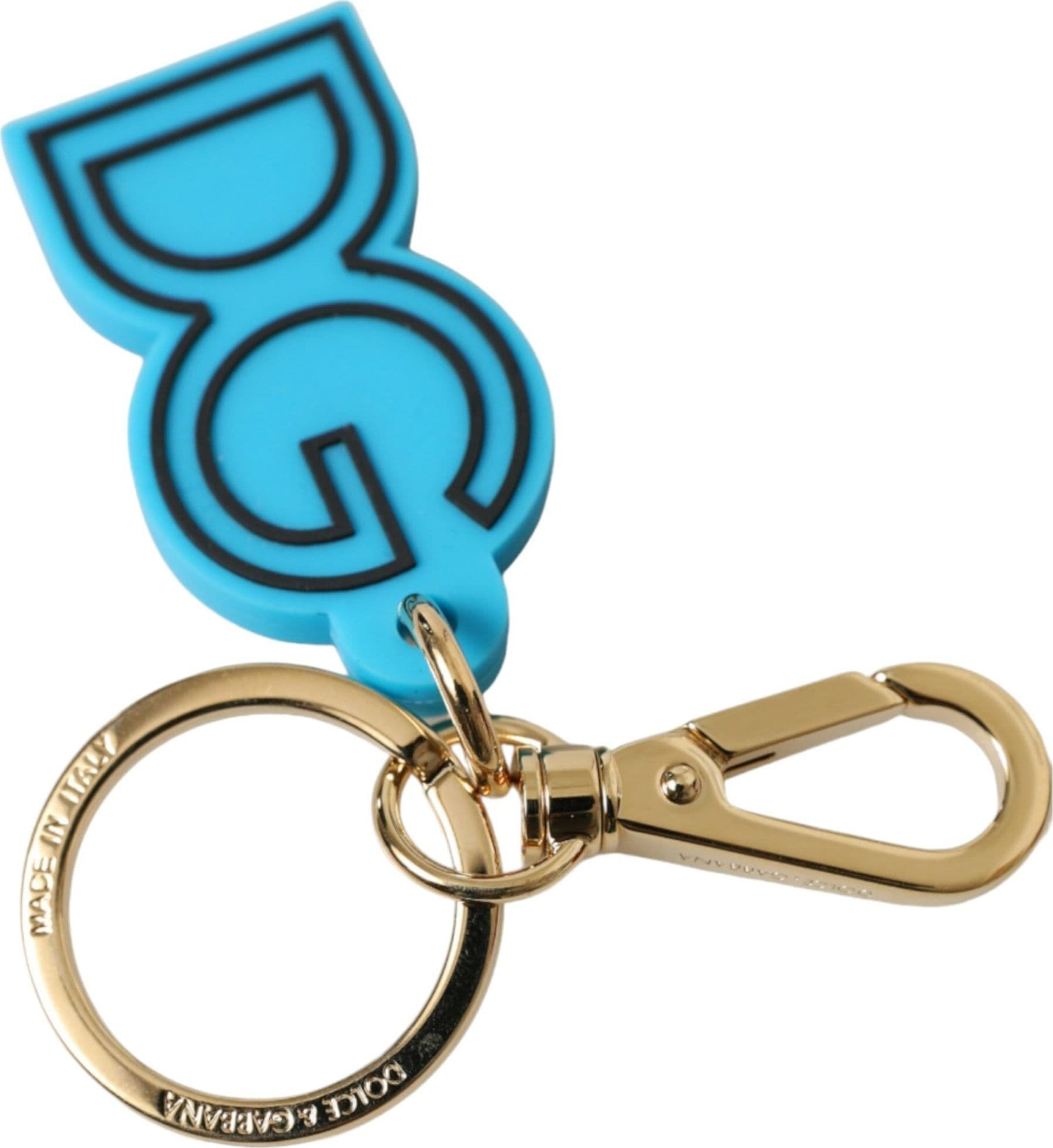Blue Rubber Gold Tone Metal DG Logo Keyring Keychain - 2